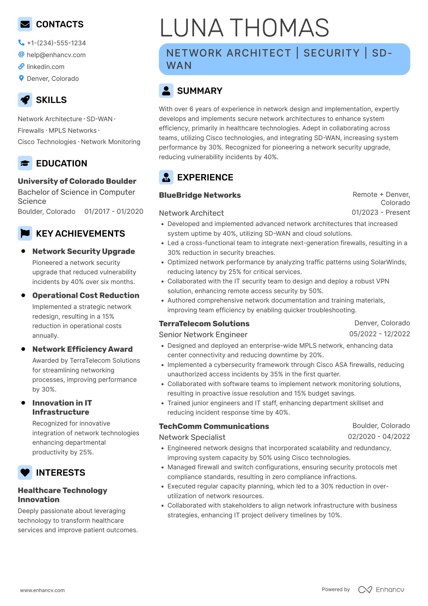 Network Architect Resume Example