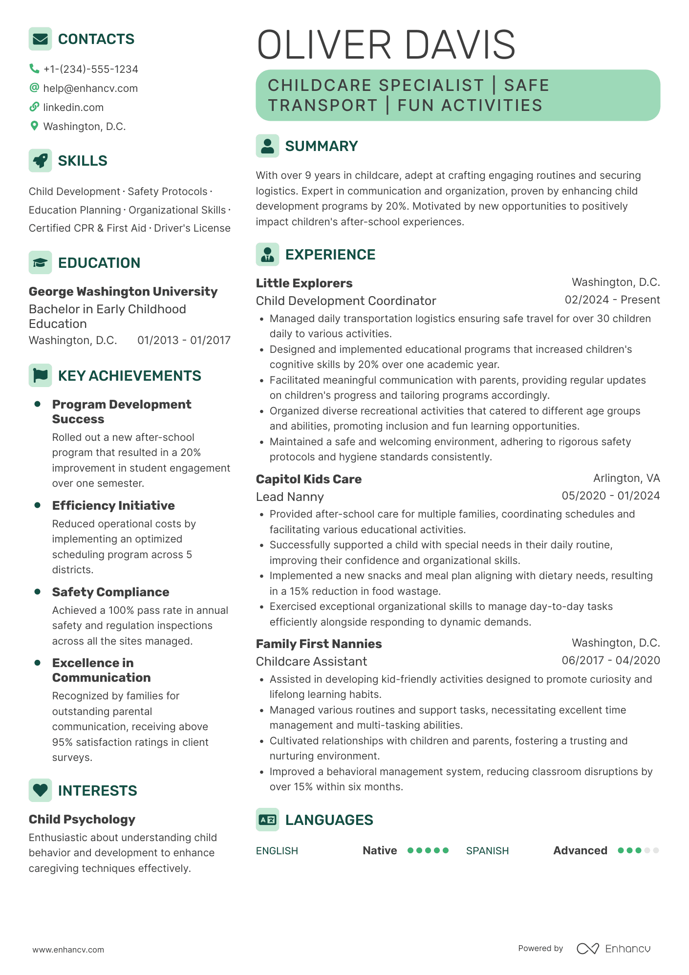 After School Nanny Resume Example