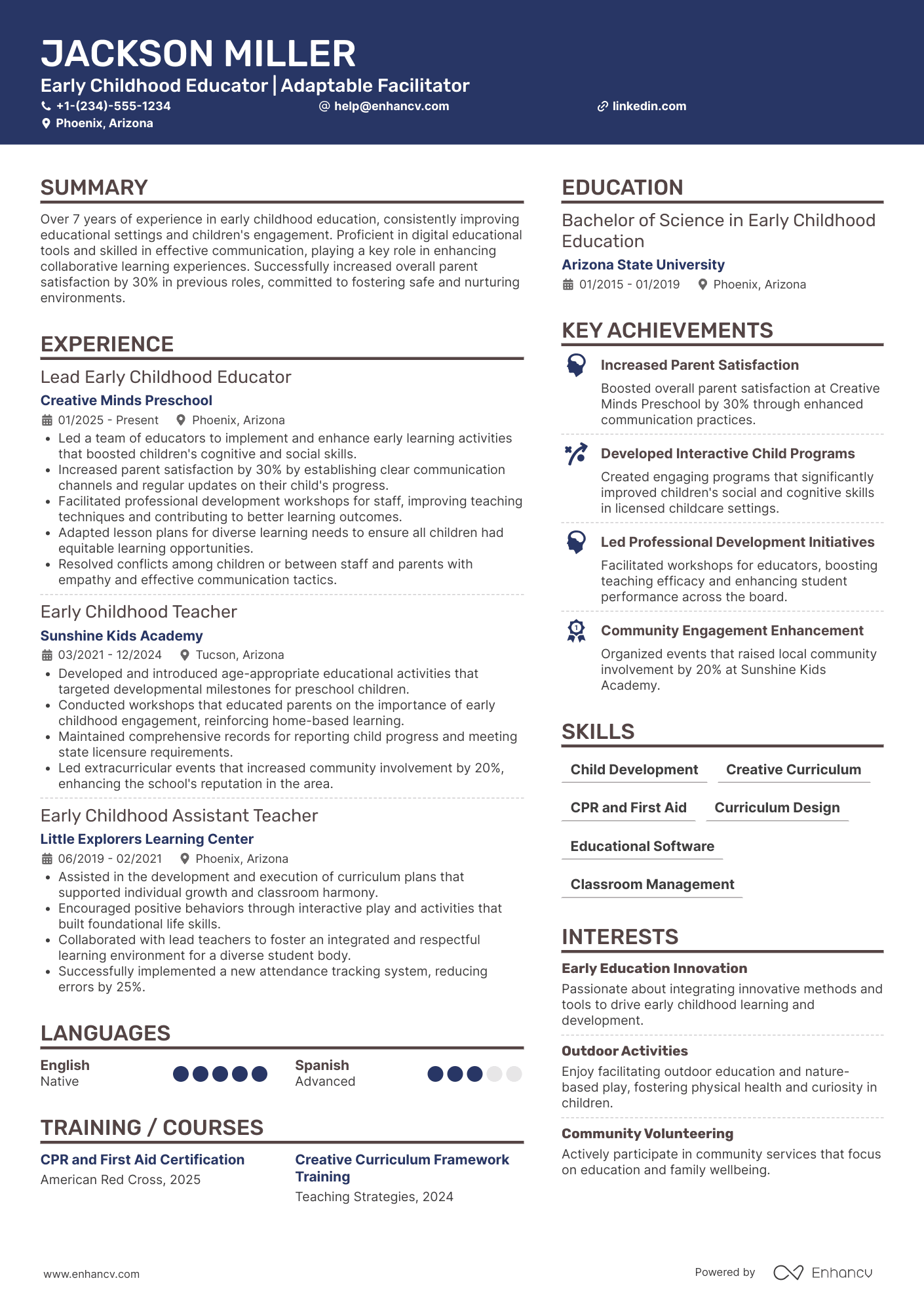 Early Childhood Substitute Teacher Resume Example