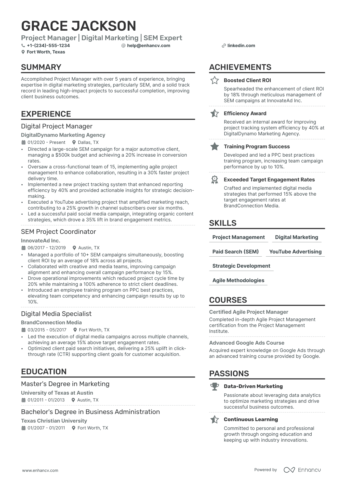 Freelance Project Manager Resume Example