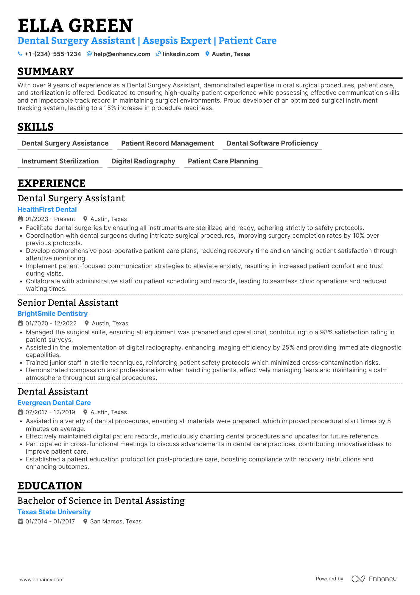Dental Surgery Assistant Resume Example