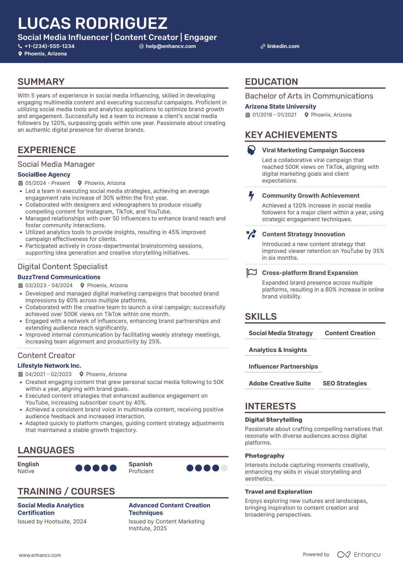 Social Media Influencer Resume Example