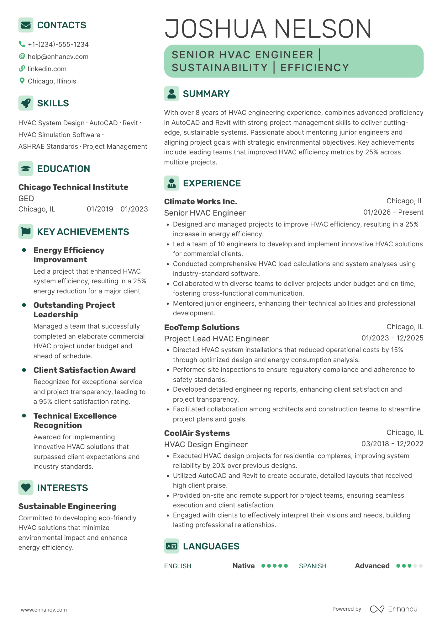 Senior HVAC Engineer Resume Example