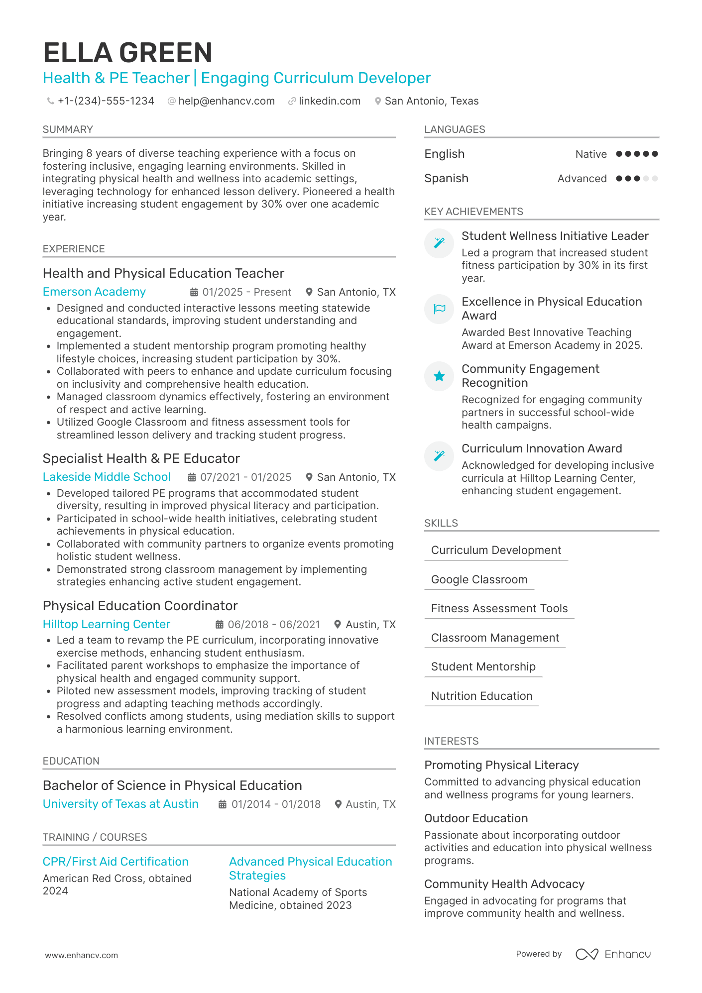 New Teacher Health Physical Education Resume Example