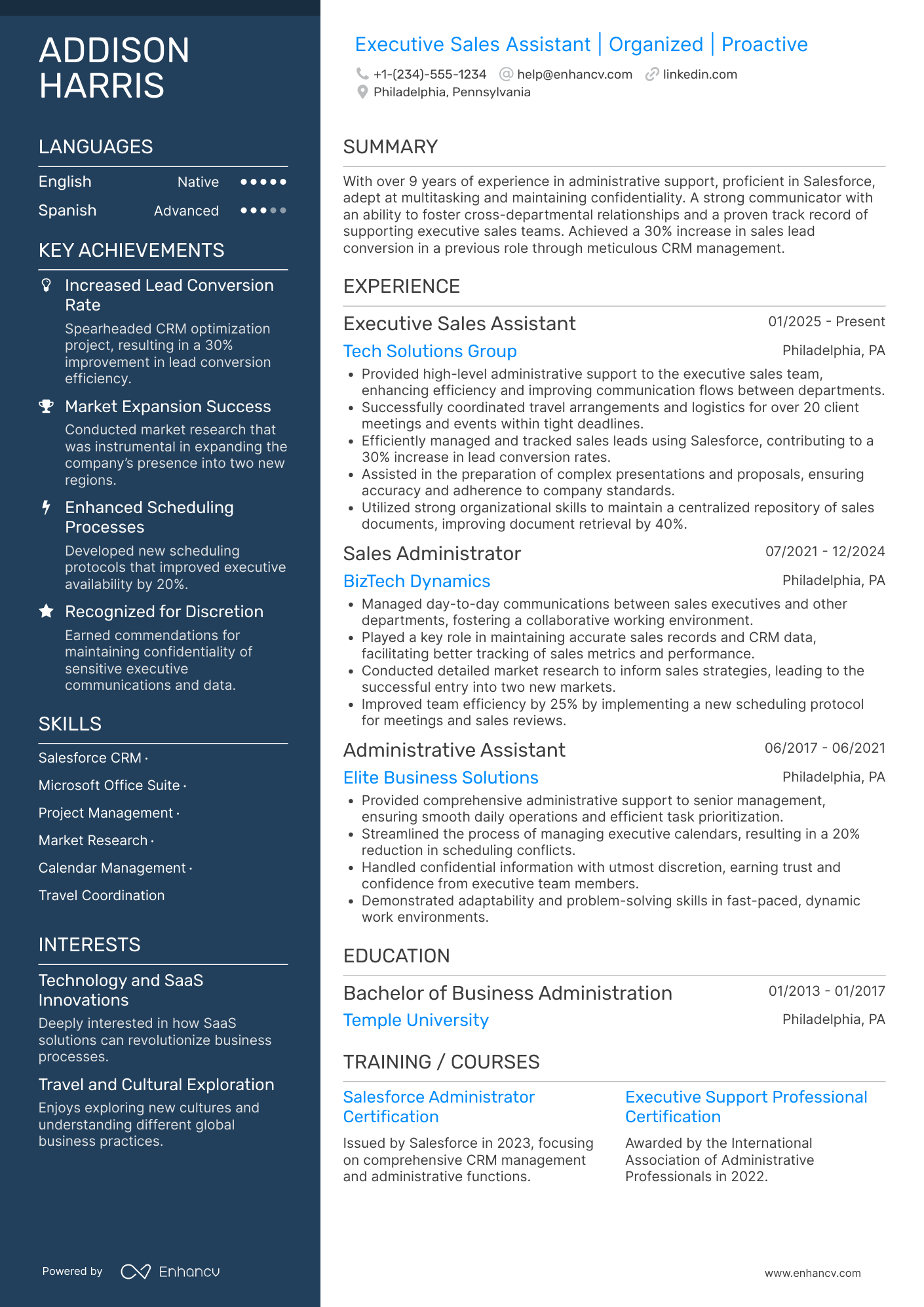 Executive Sales Assistant Resume Example