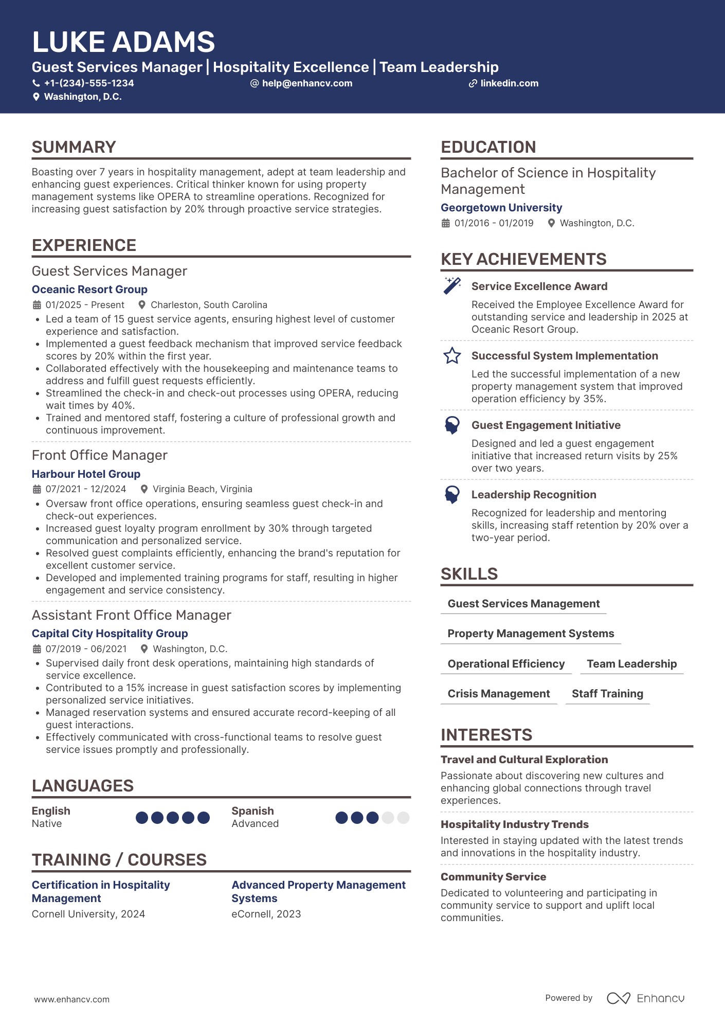 Guest Services Manager Resume Example