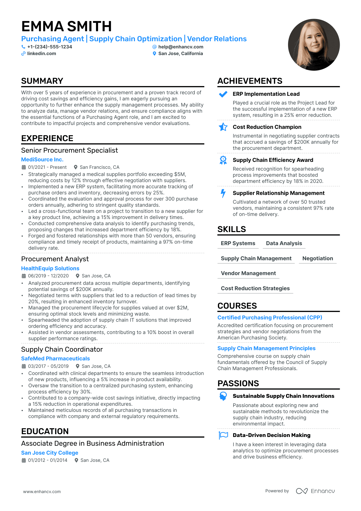 Purchasing Agent Resume Example