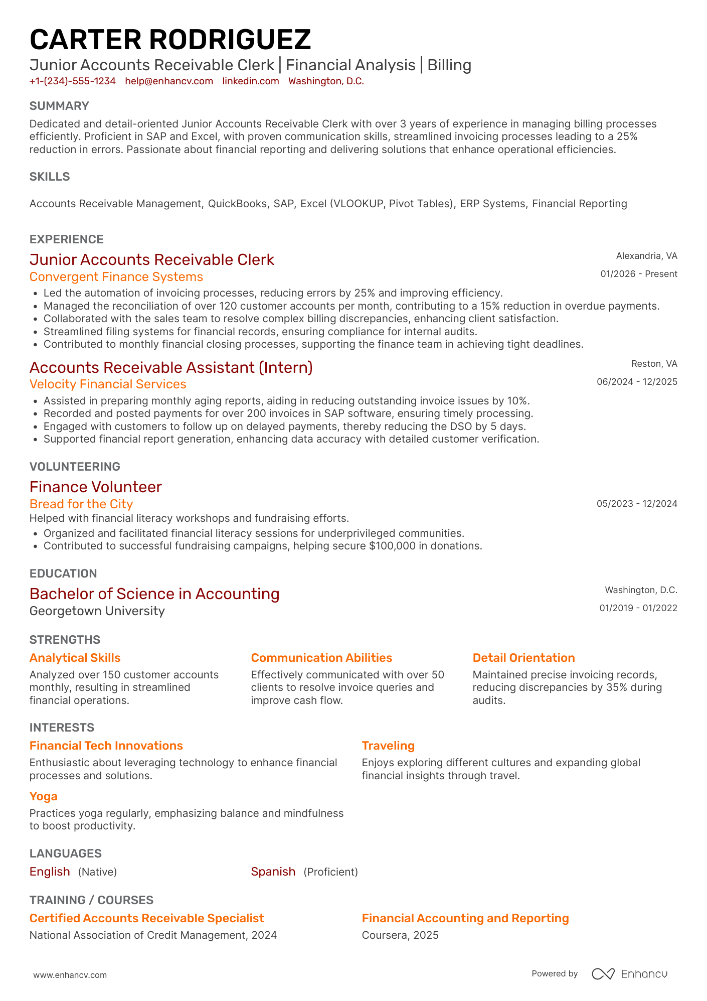 Junior Accounts Receivable Clerk Resume Example