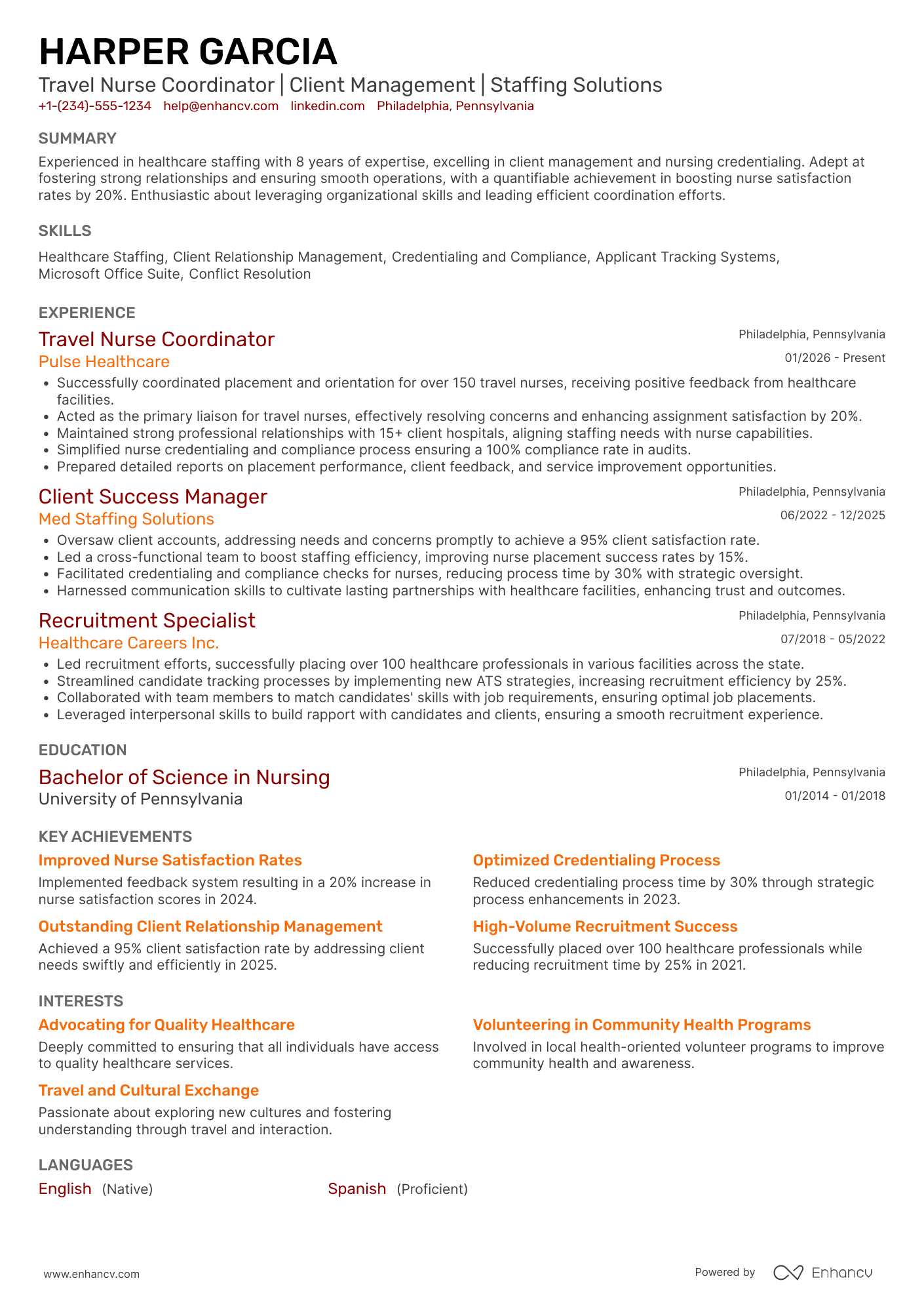 Travel Nurse Coordinator Resume Example