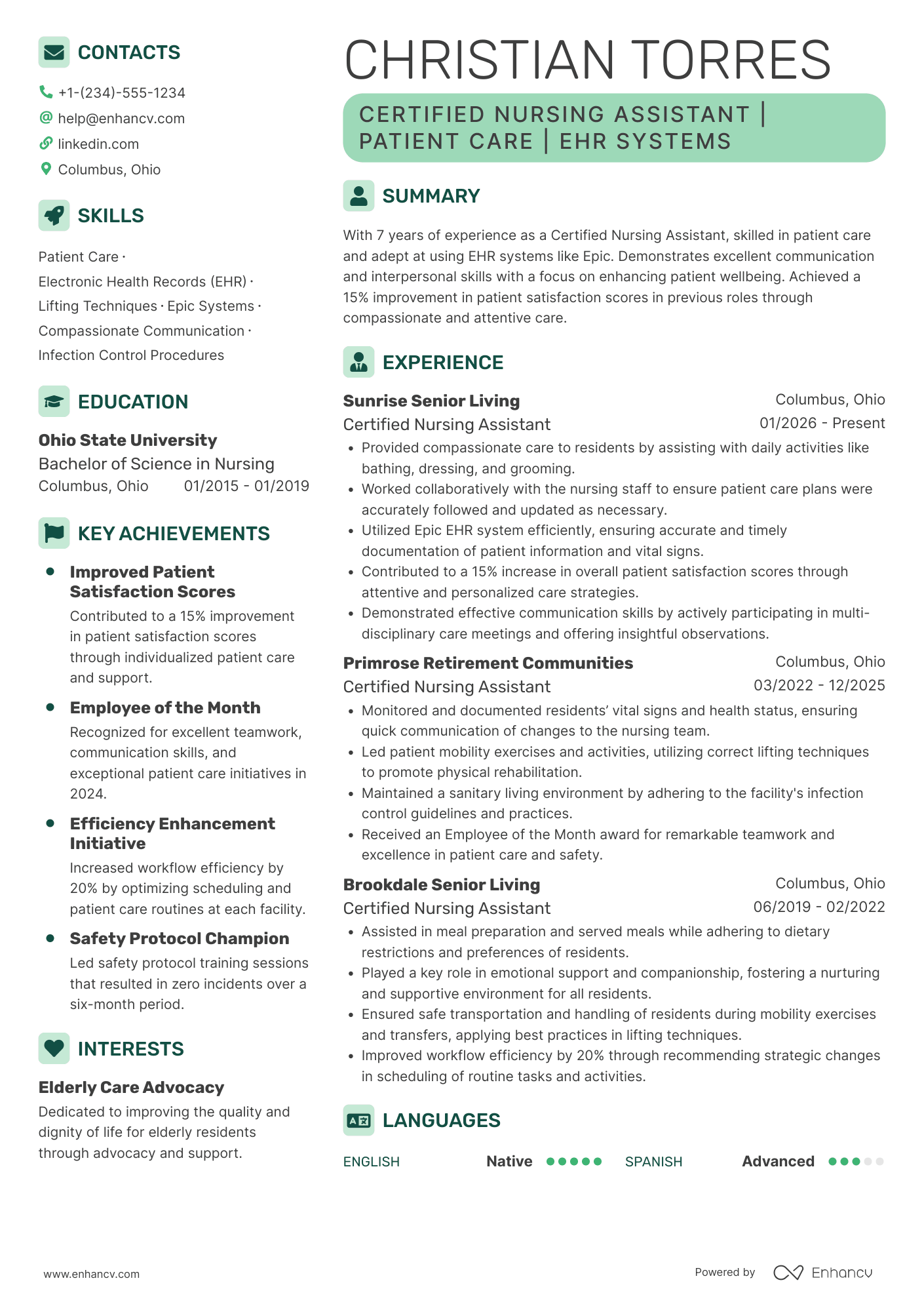 Certified Nursing Assistant Resume Example