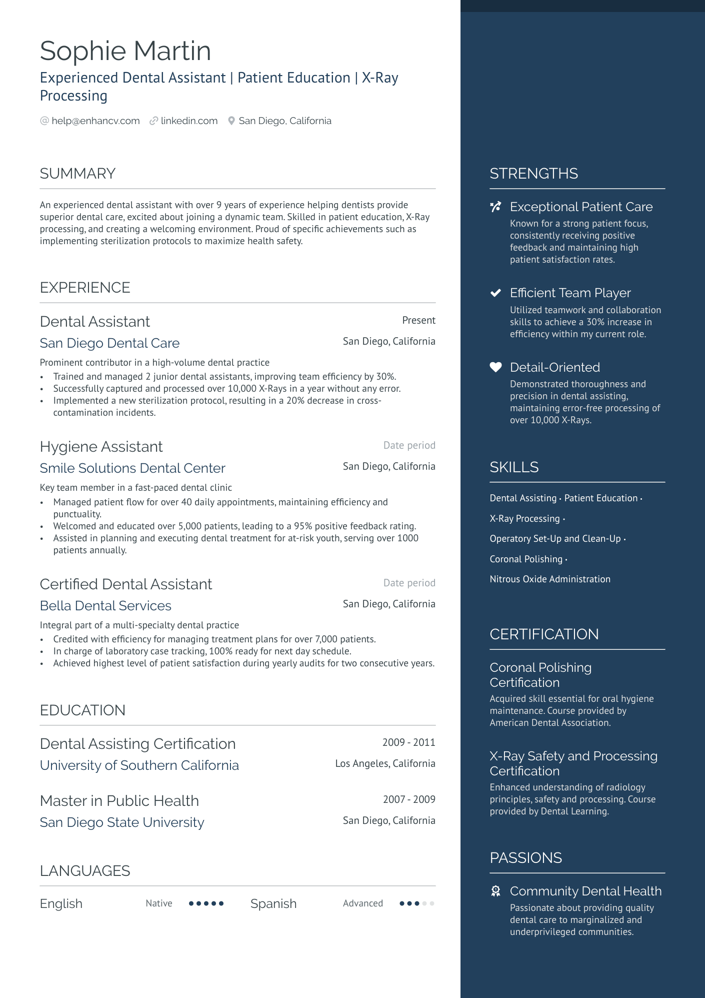Dental Hygiene Assistant Resume Example