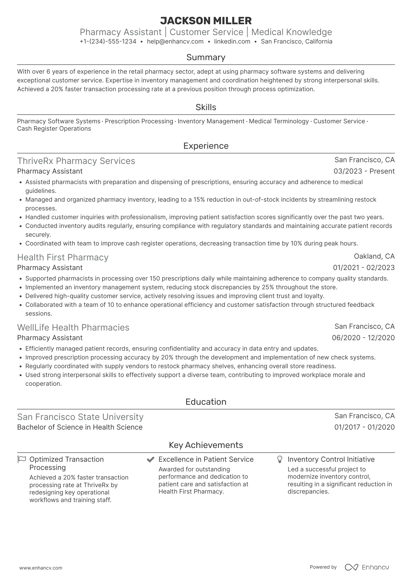 Retail Pharmacy Assistant Resume Example