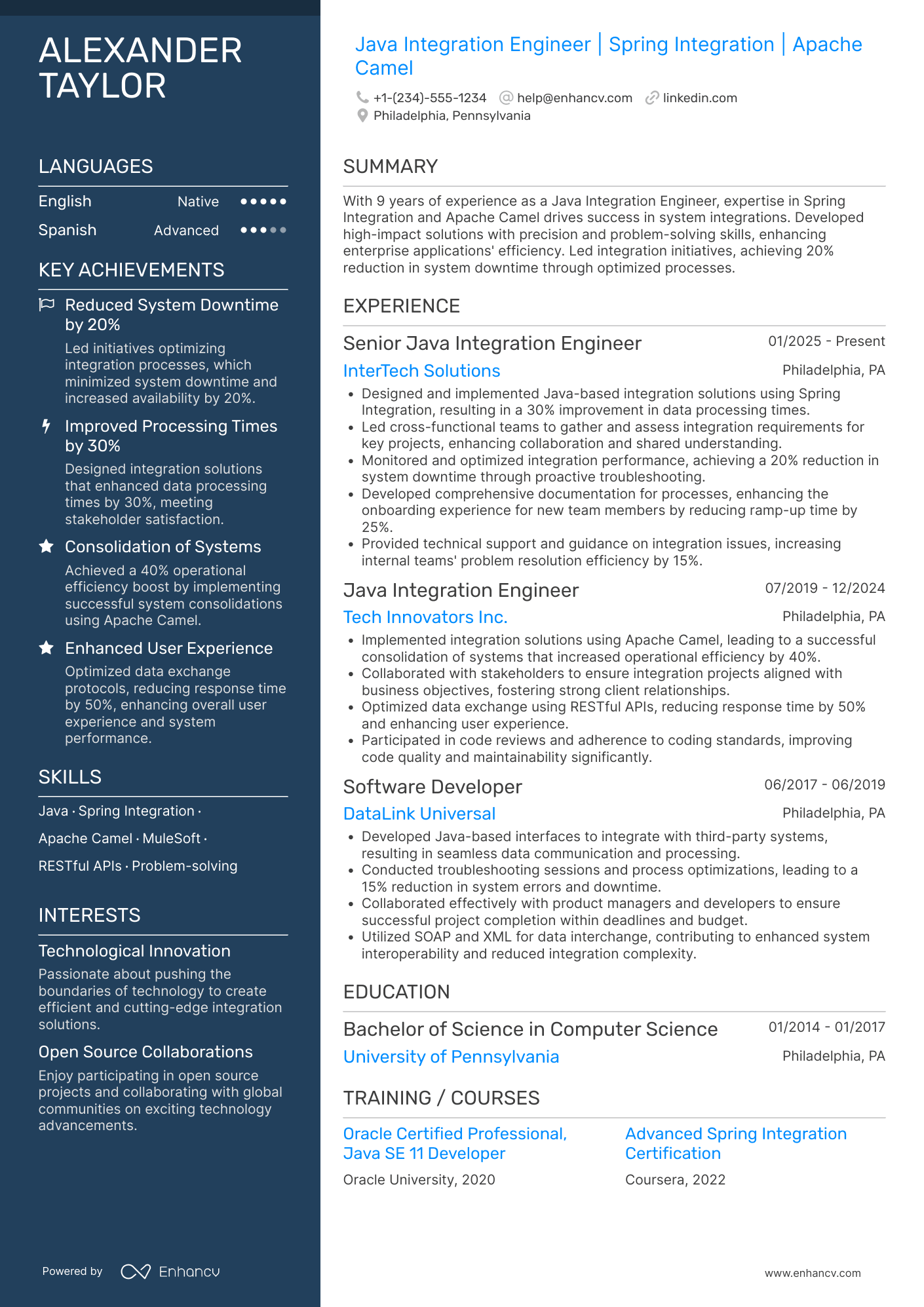 Java Integration Engineer Resume Example