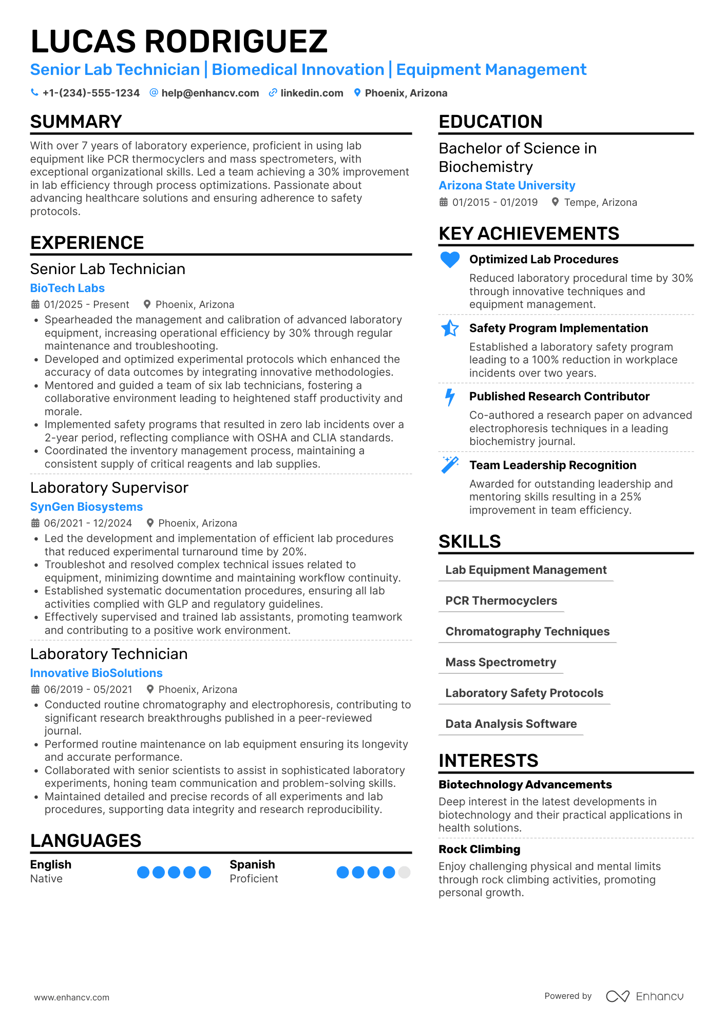 Senior Lab Technician Resume Example