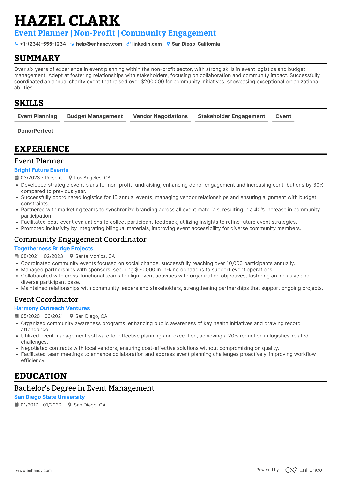 Non Profit Event Planner Resume Example