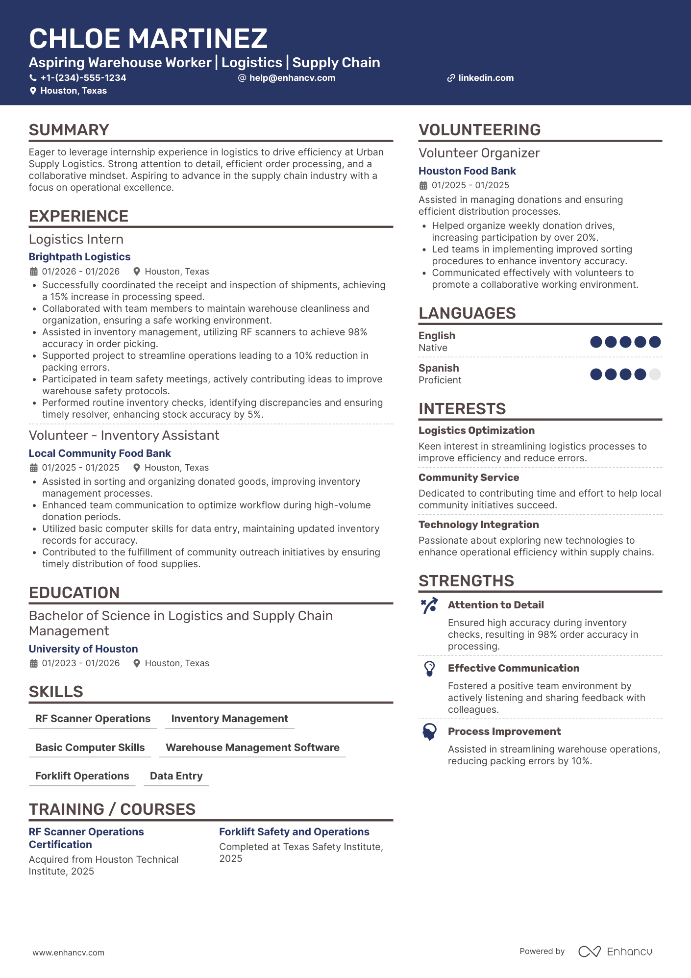 Entry Level Warehouse Worker Resume Example