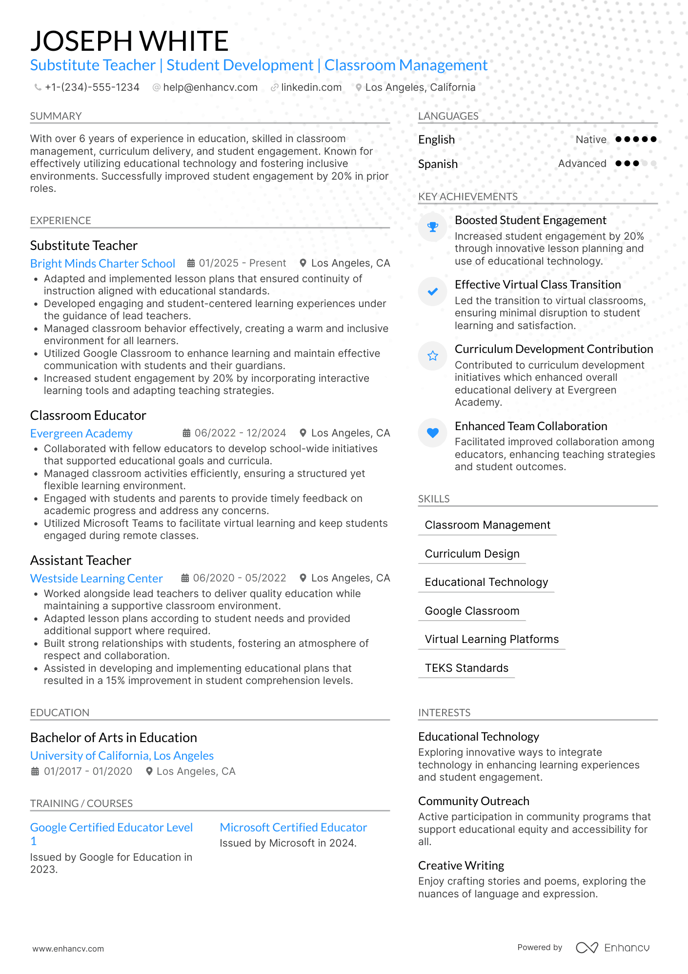 Long Term Substitute Teacher Resume Example