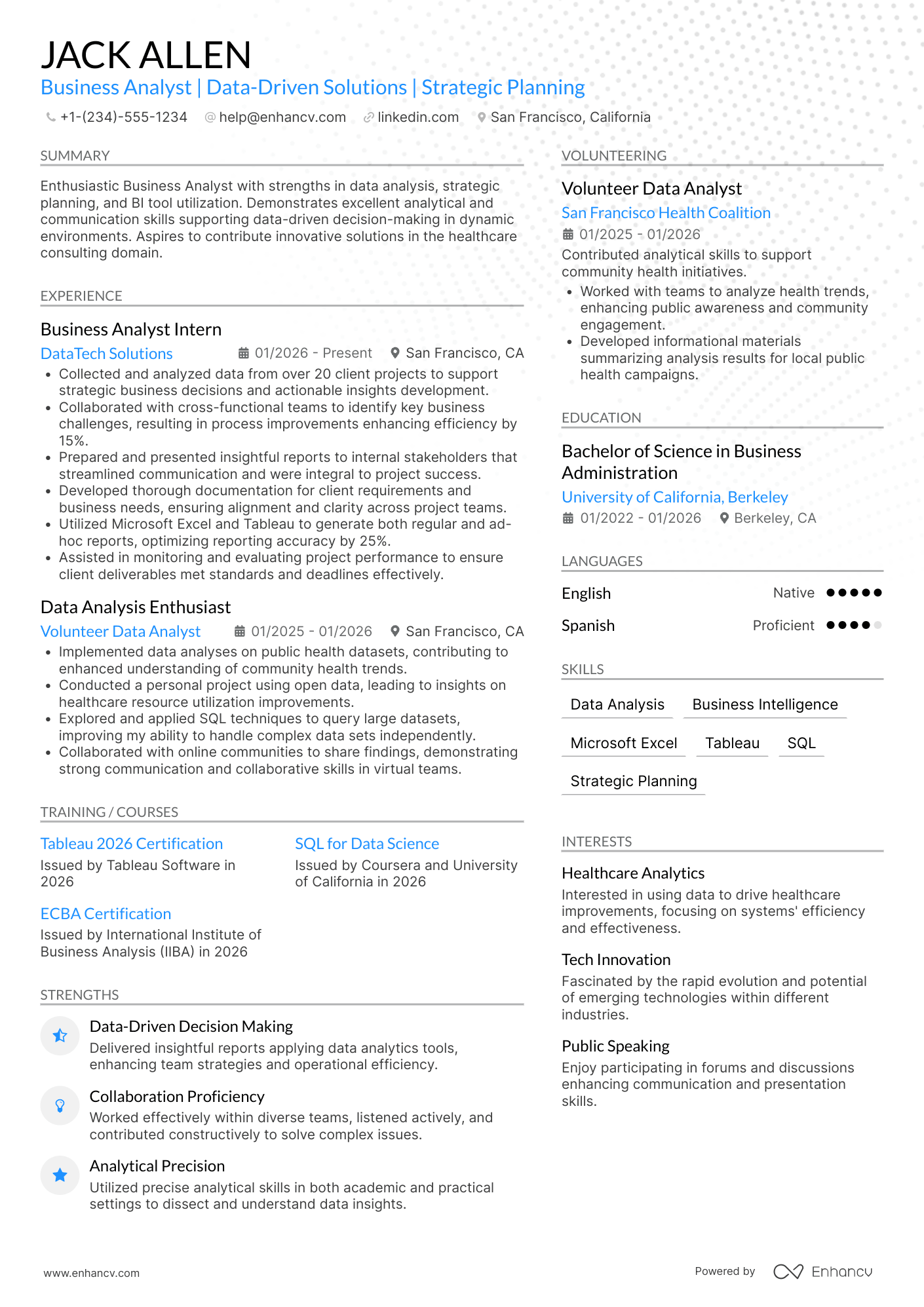 Entry Level Business Analyst Resume Example