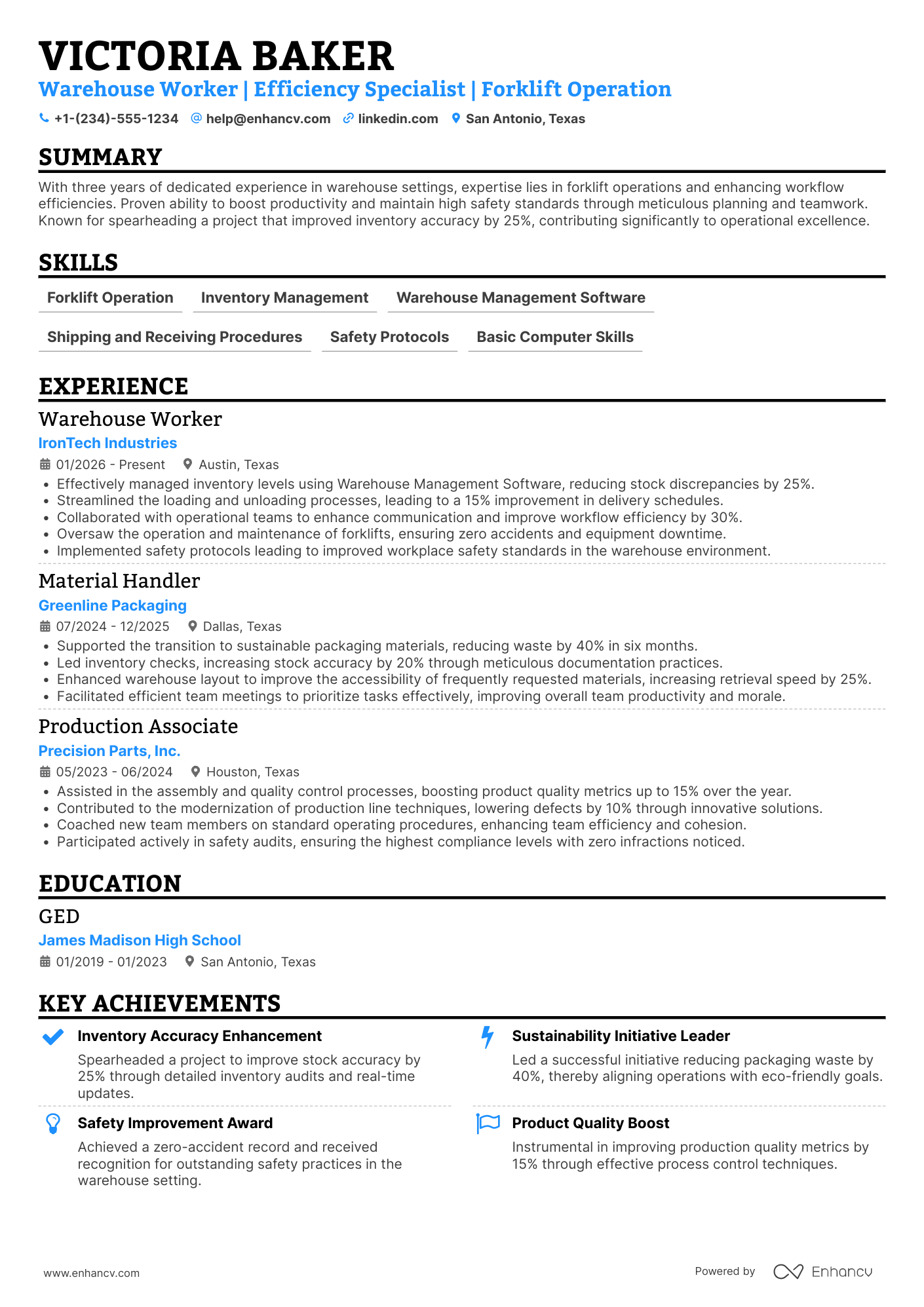 Factory Warehouse Worker Resume Example