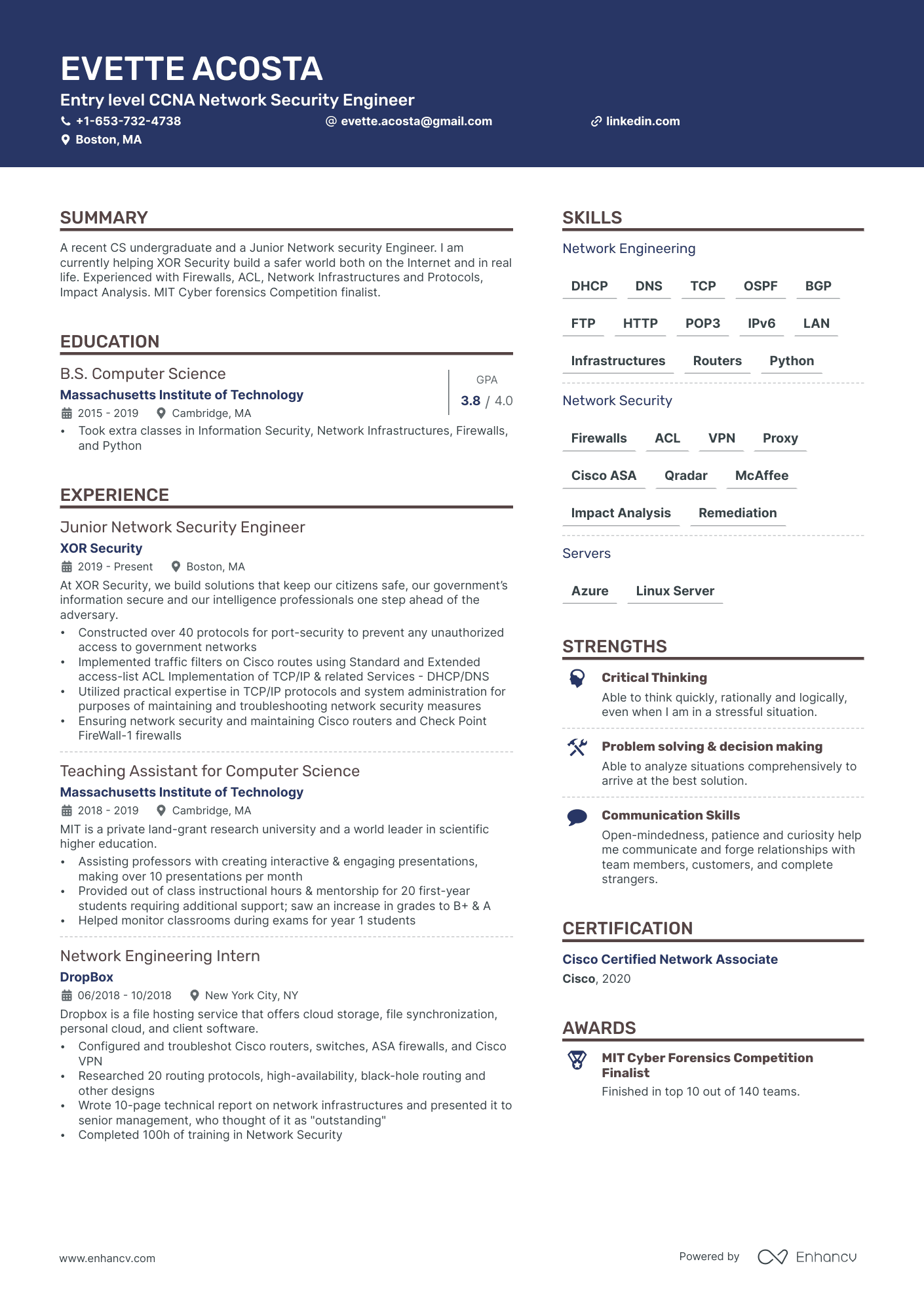 Junior Computer Science Resume Example