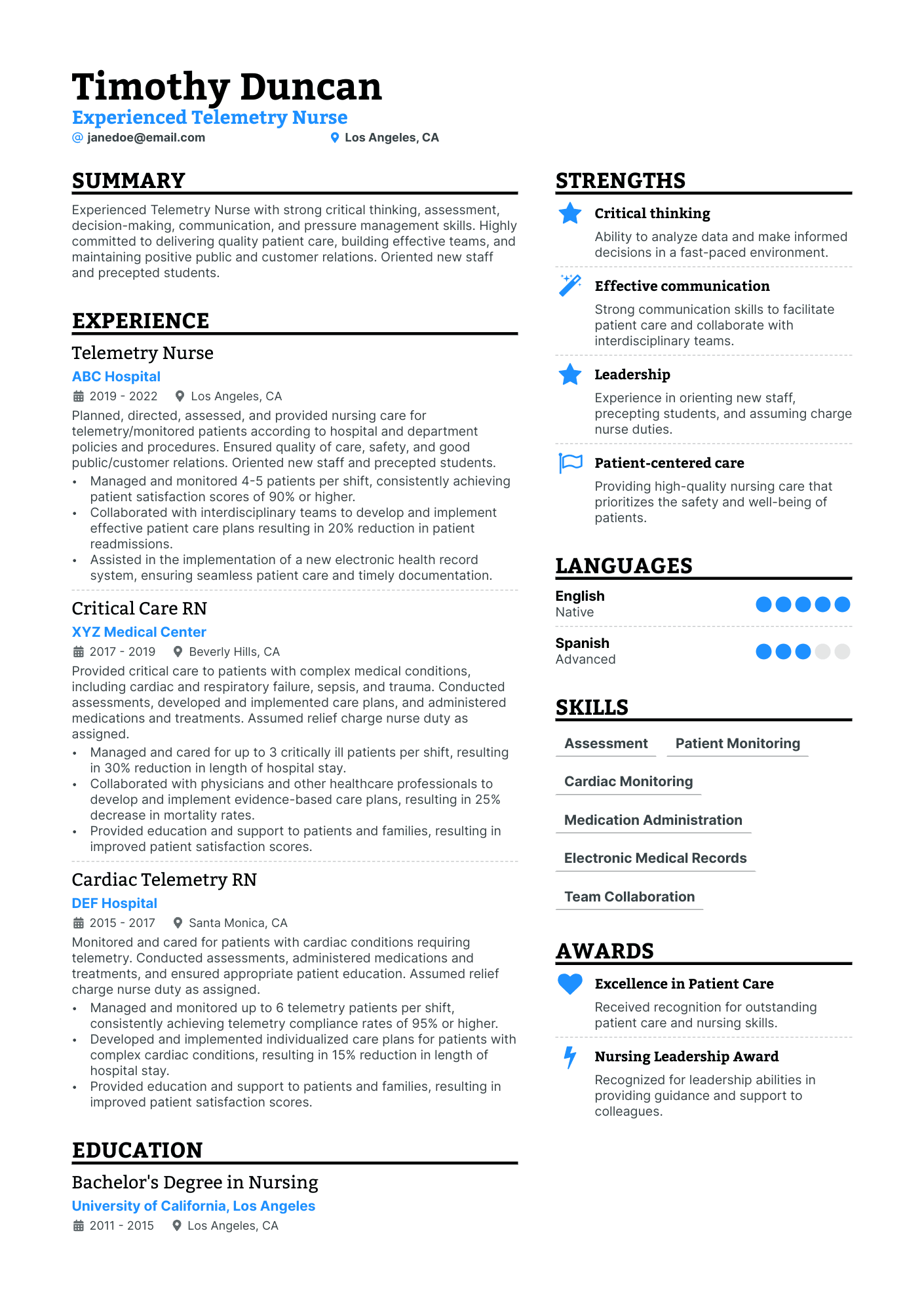 Telemetry Nurse Resume Example