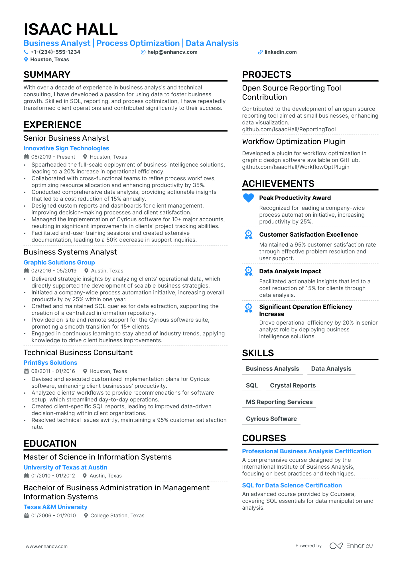 Software Business Analyst Resume Example