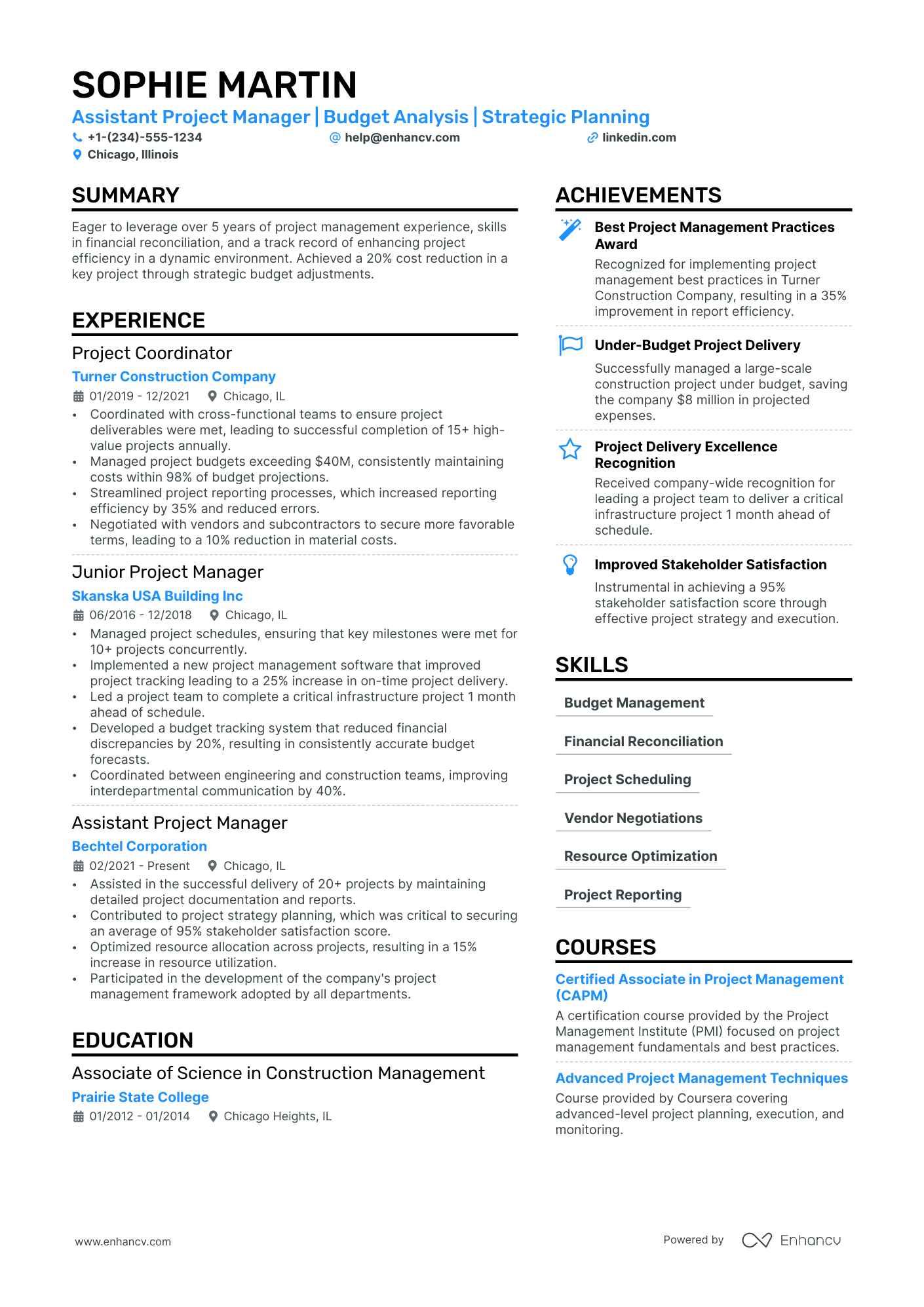 Assistant Project Manager Resume Example