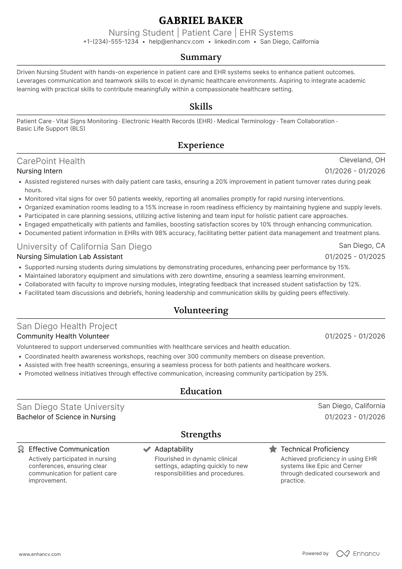 Nursing Student Part Time Position Resume Example