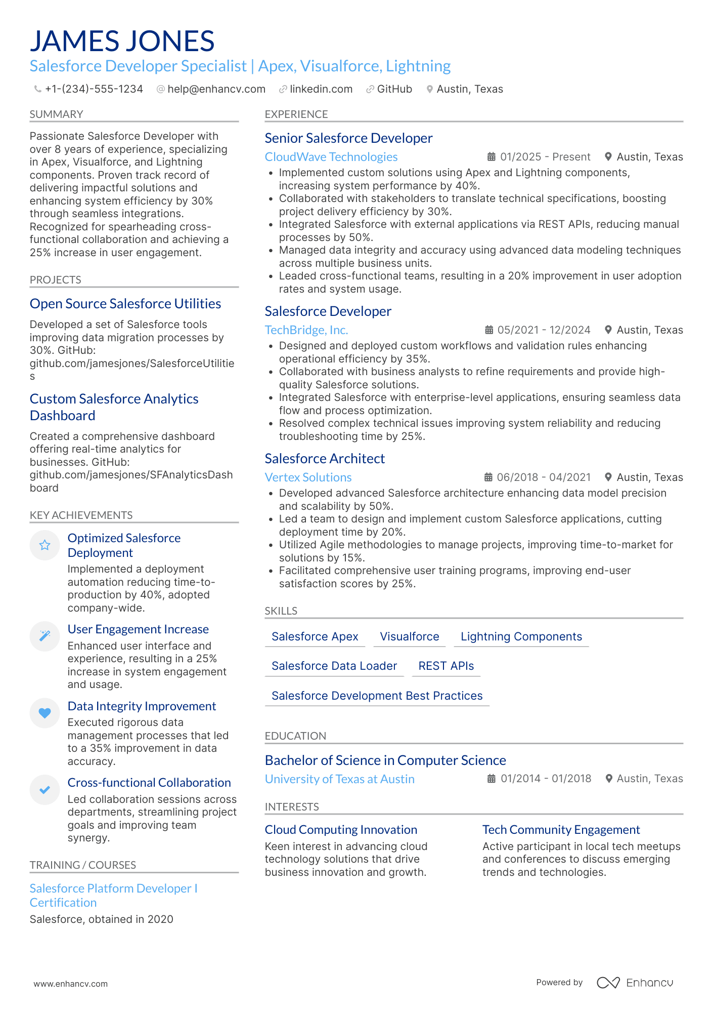 Salesforce Developer Specialist Resume Example