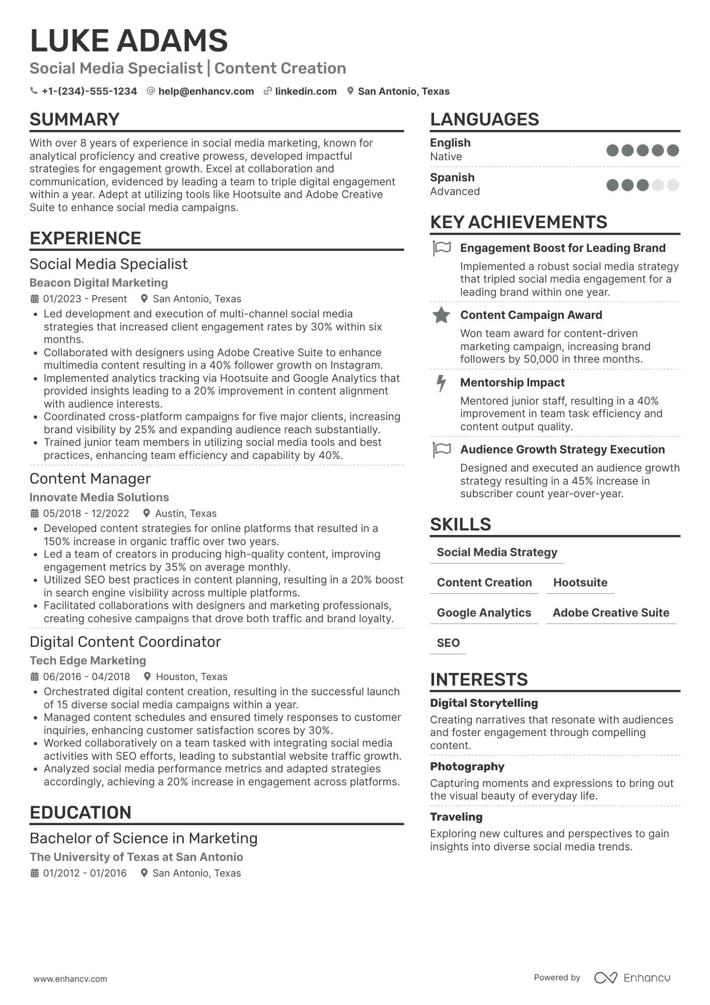 Social Media Marketing Coordinator Resume Example