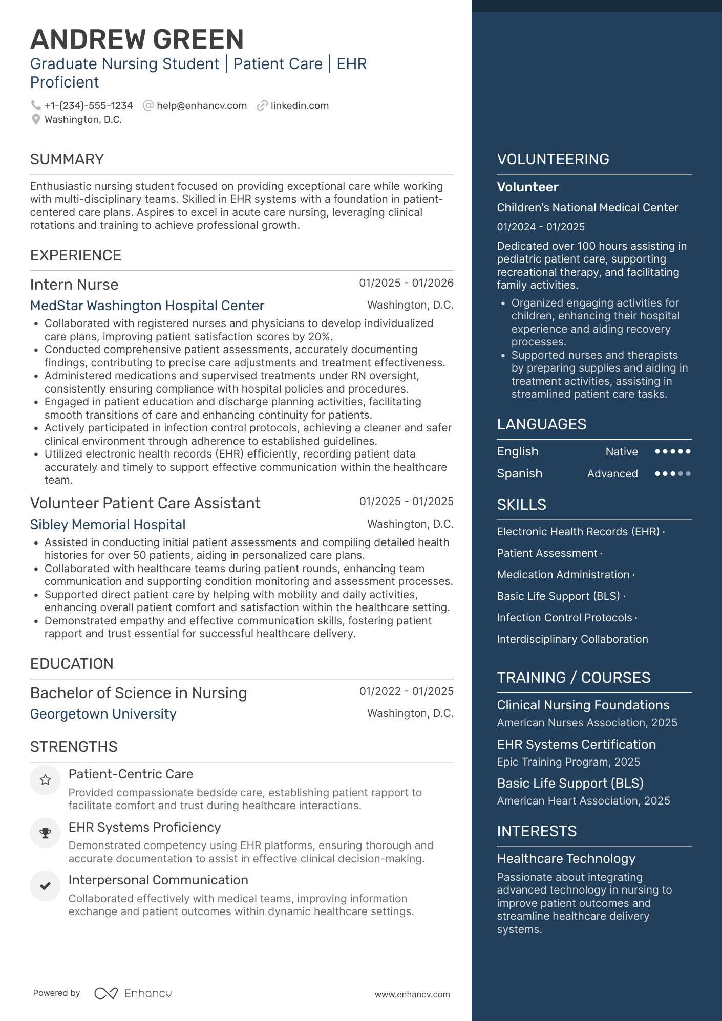 Graduate Nursing Student Resume Example