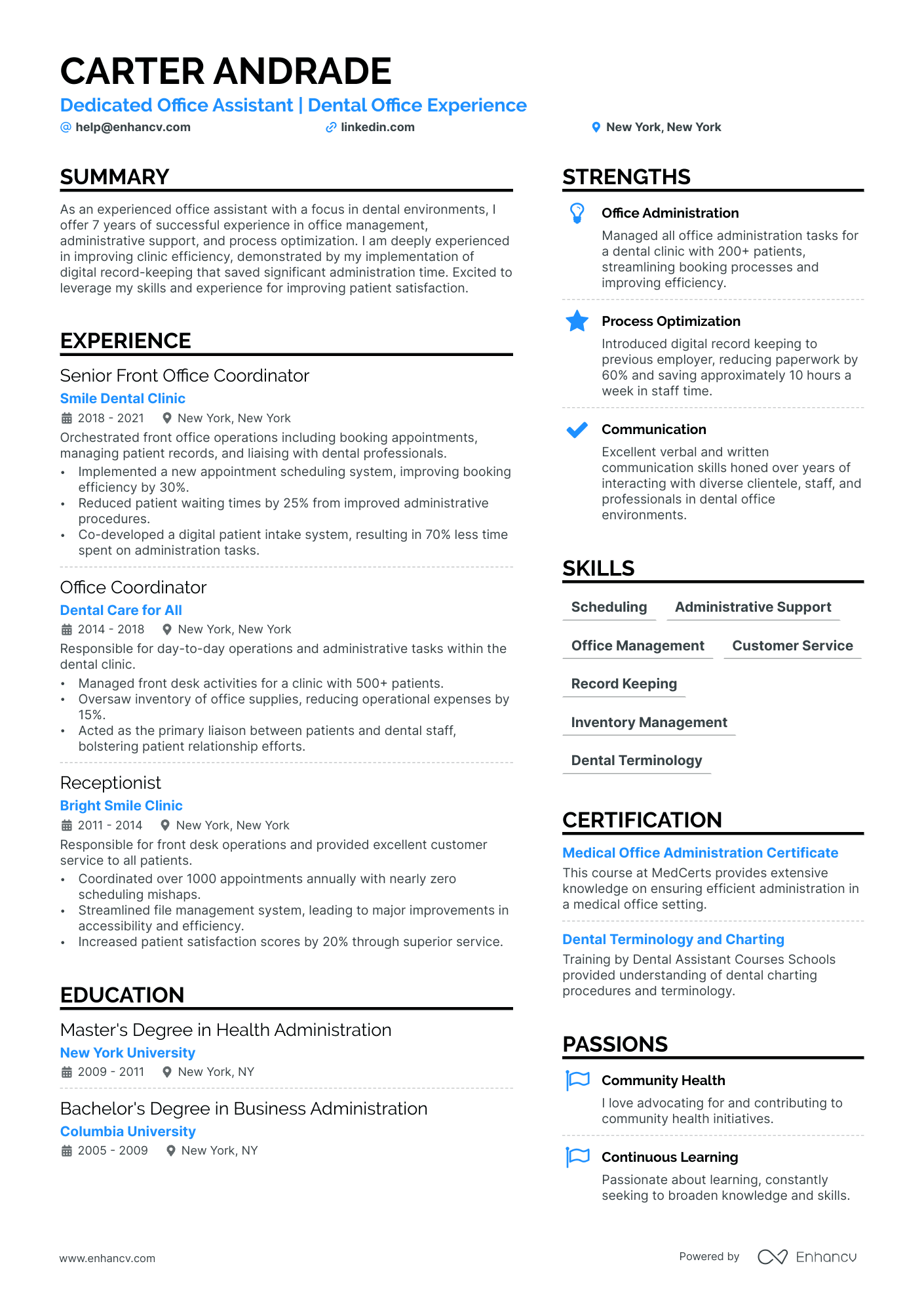 Front Office Assistant Resume Example