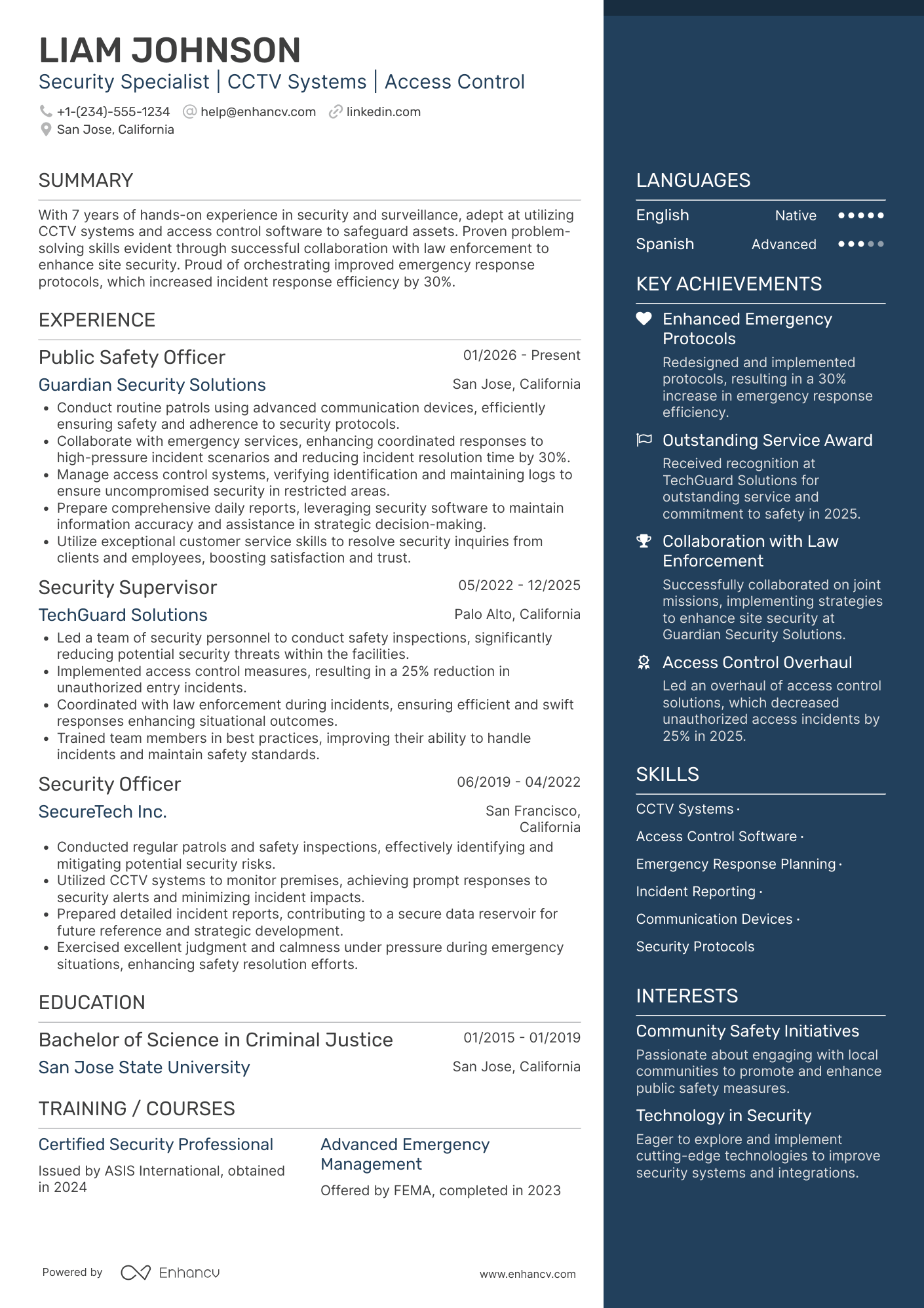 Public Safety Officer Resume Example
