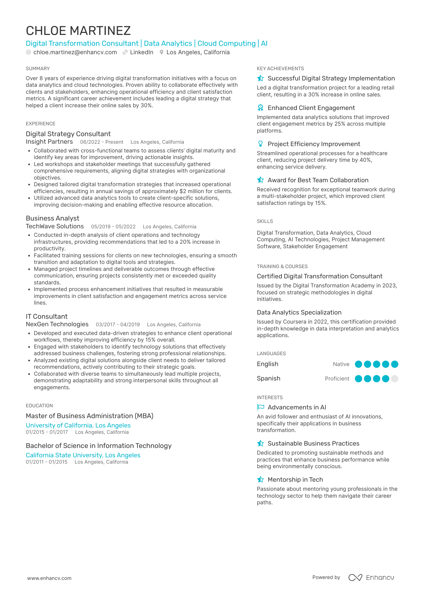 Digital Transformation Consultant Resume Example