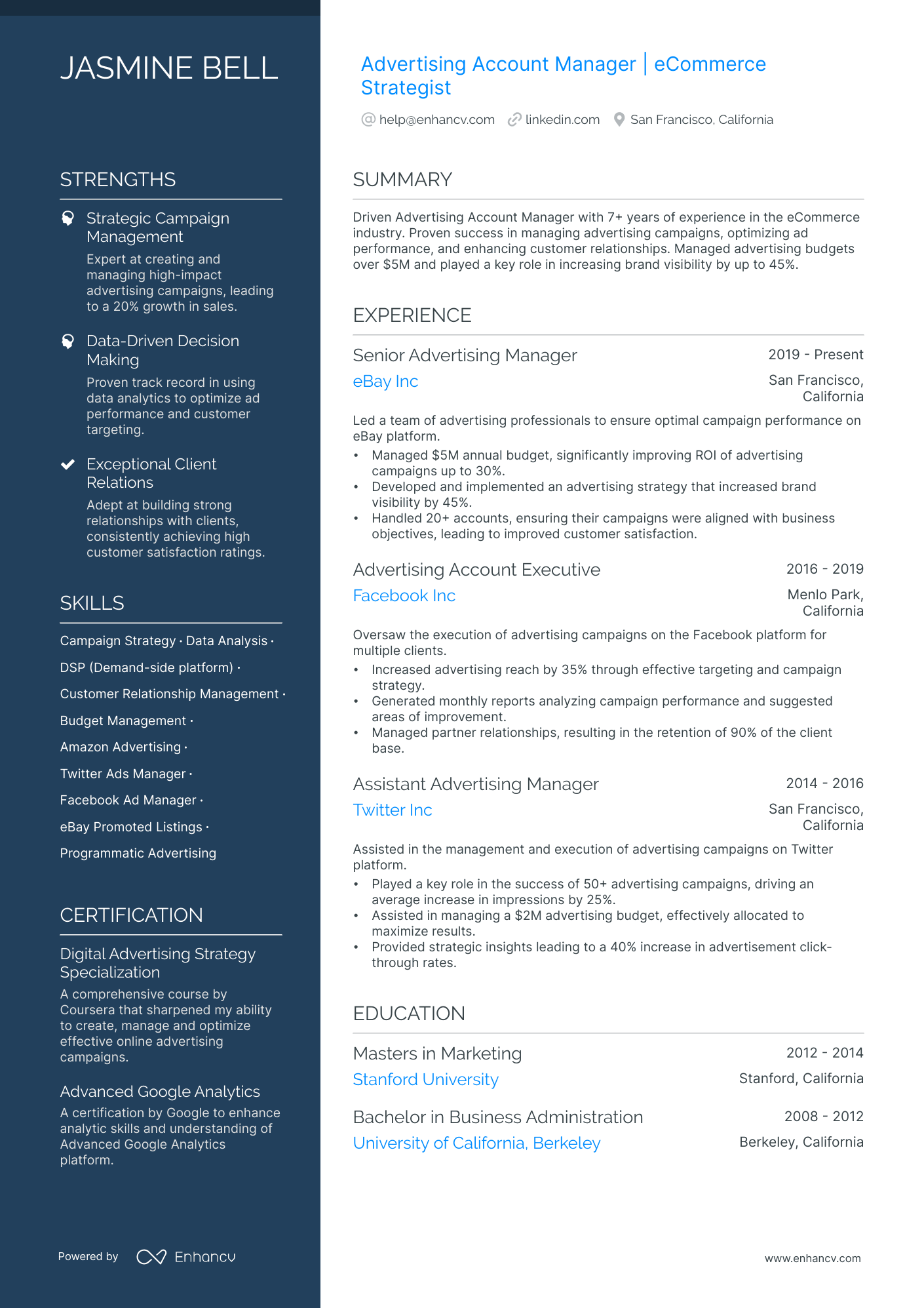 Advertising Manager Resume Example