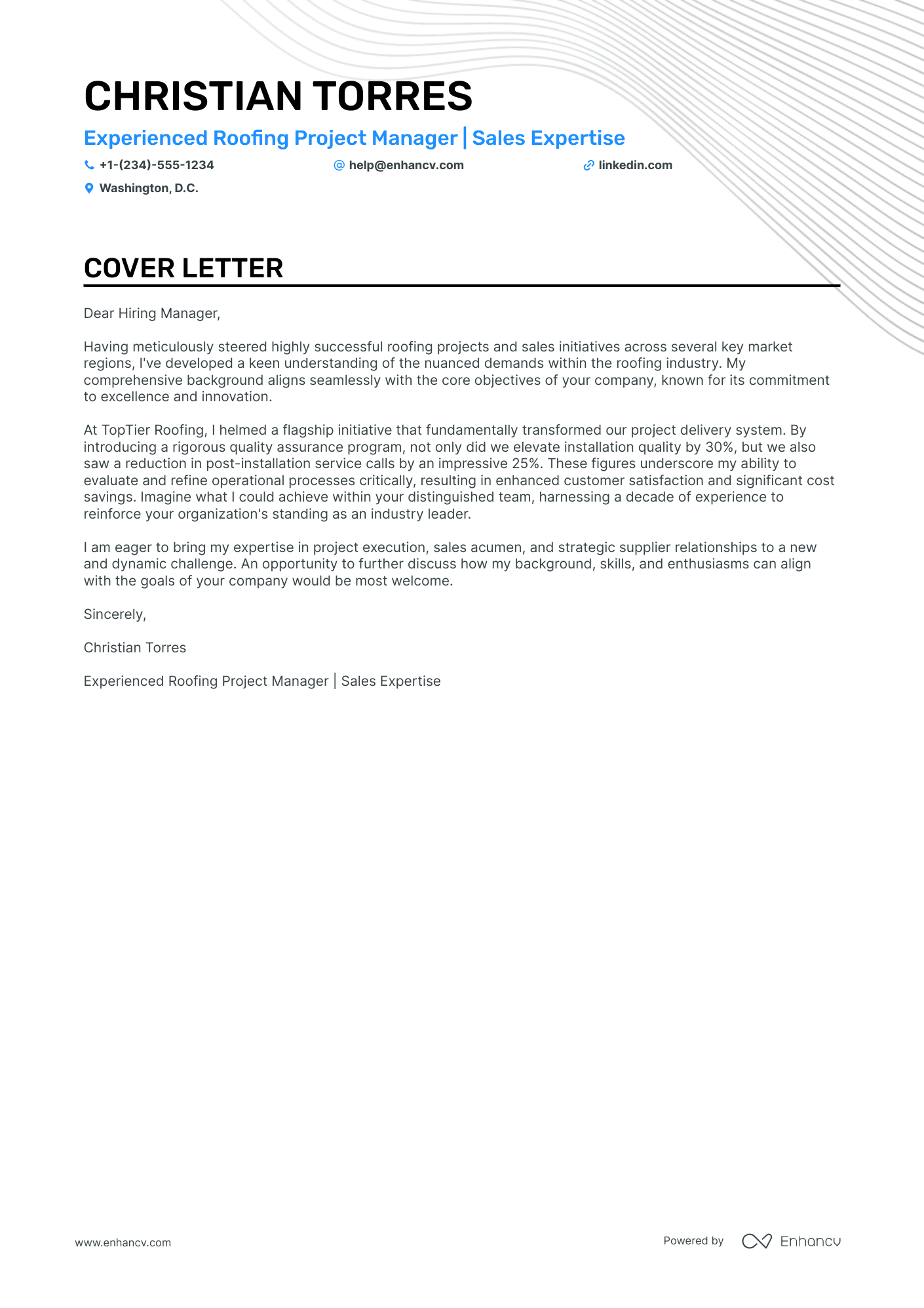 Roofing Project Manager Resume Example