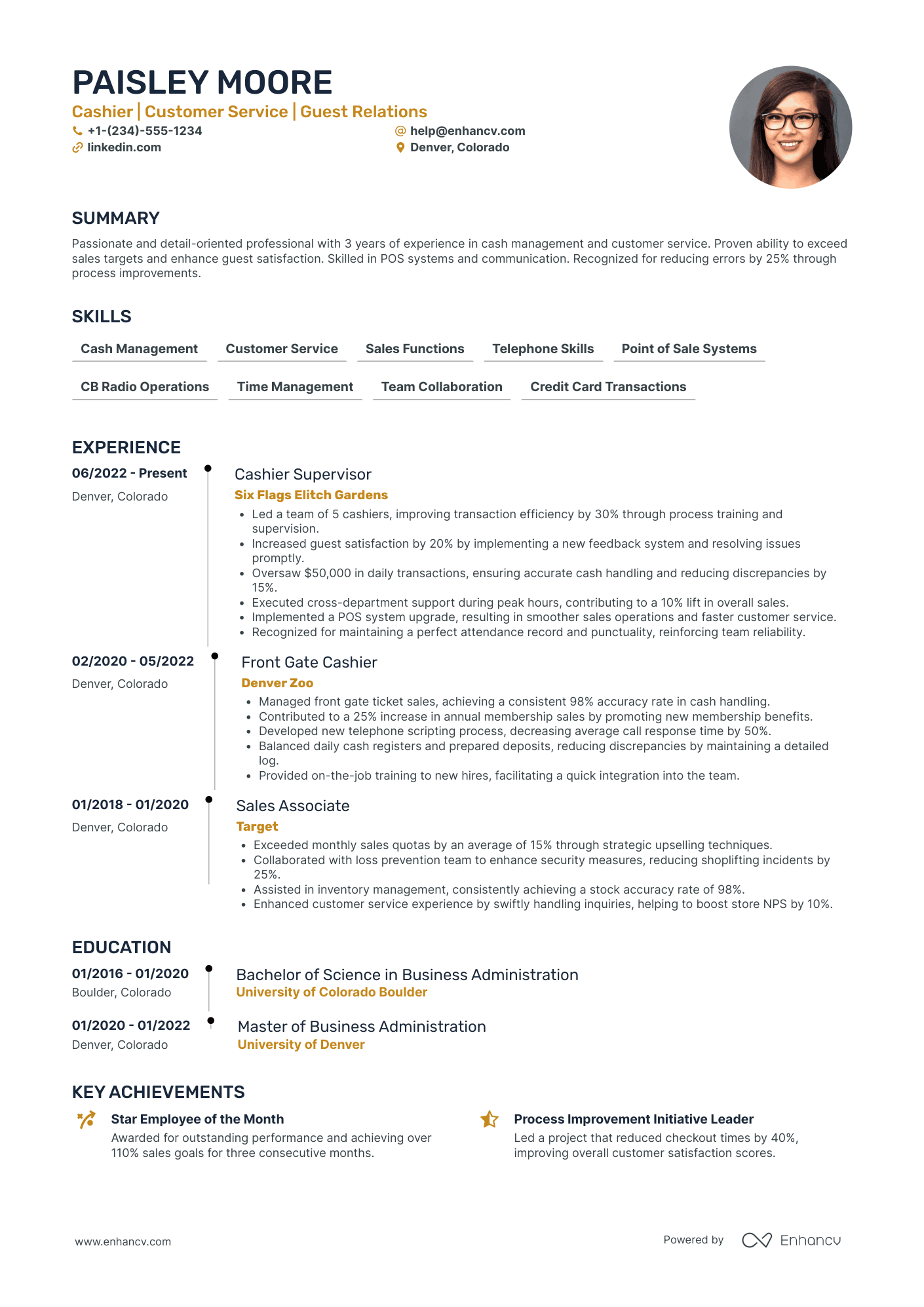 High School Student Cashier Resume Example