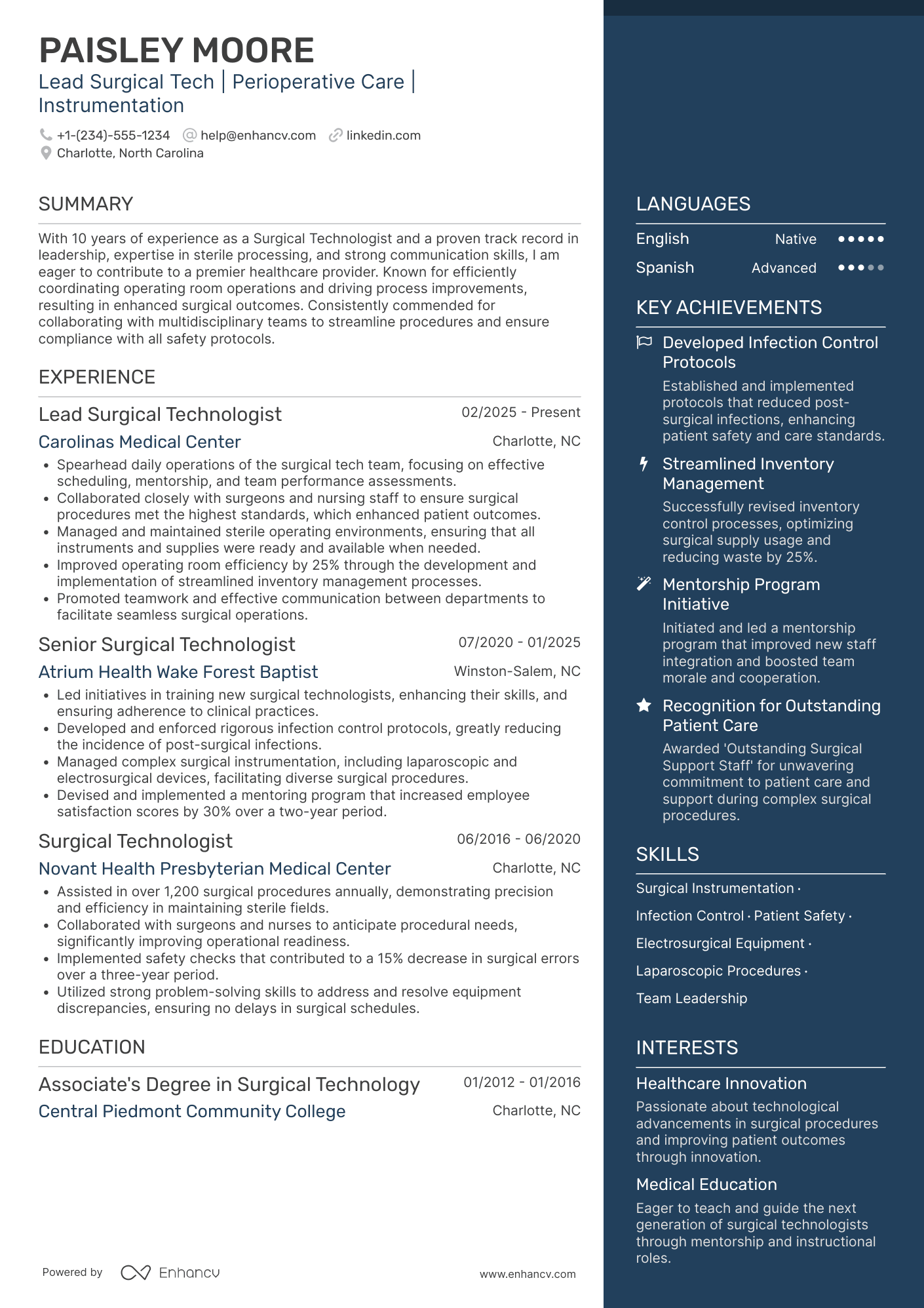 Lead Surgical Tech Resume Example