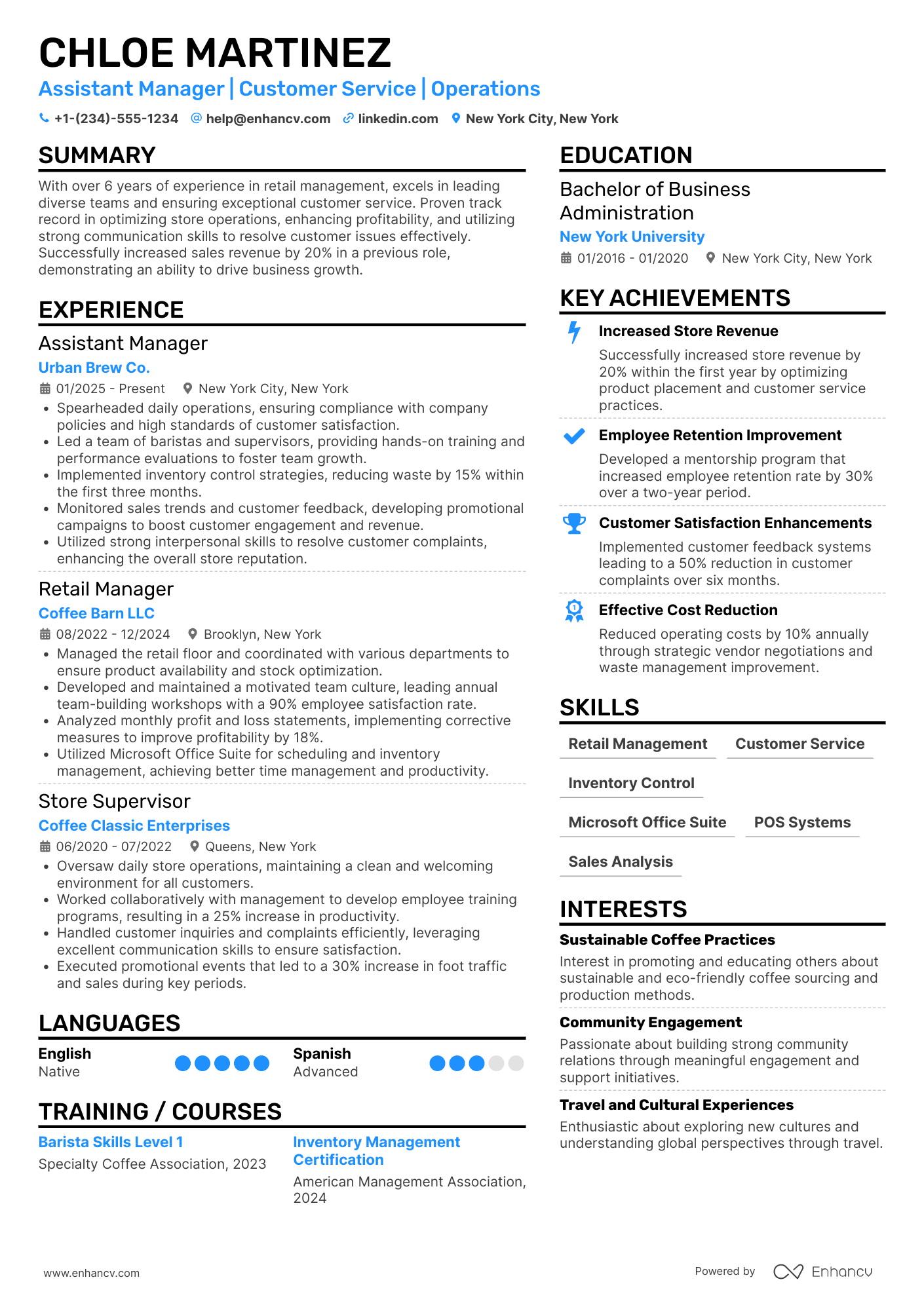 Starbucks Assistant Store Manager Resume Example