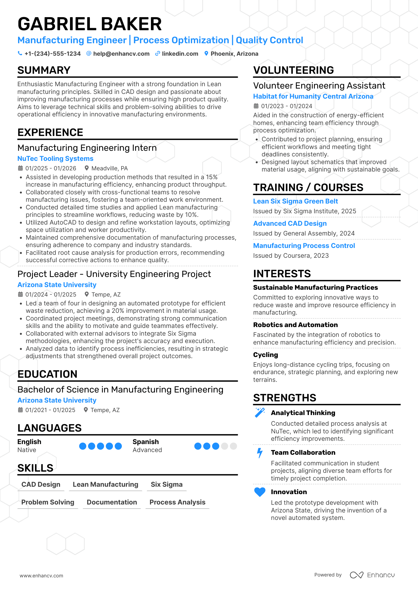 Entry Level Manufacturing Engineer Resume Example