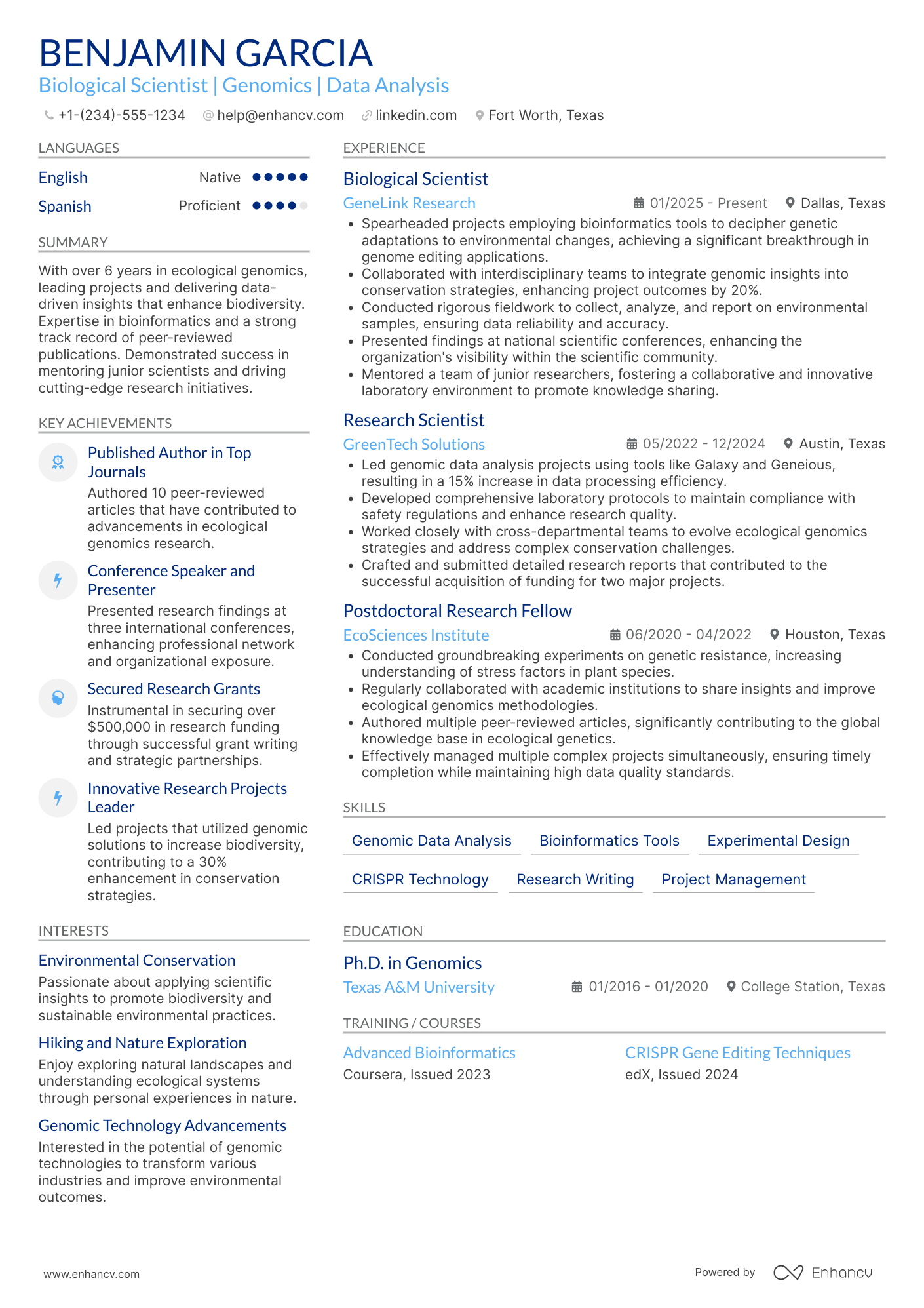 Biological Scientist Resume Example