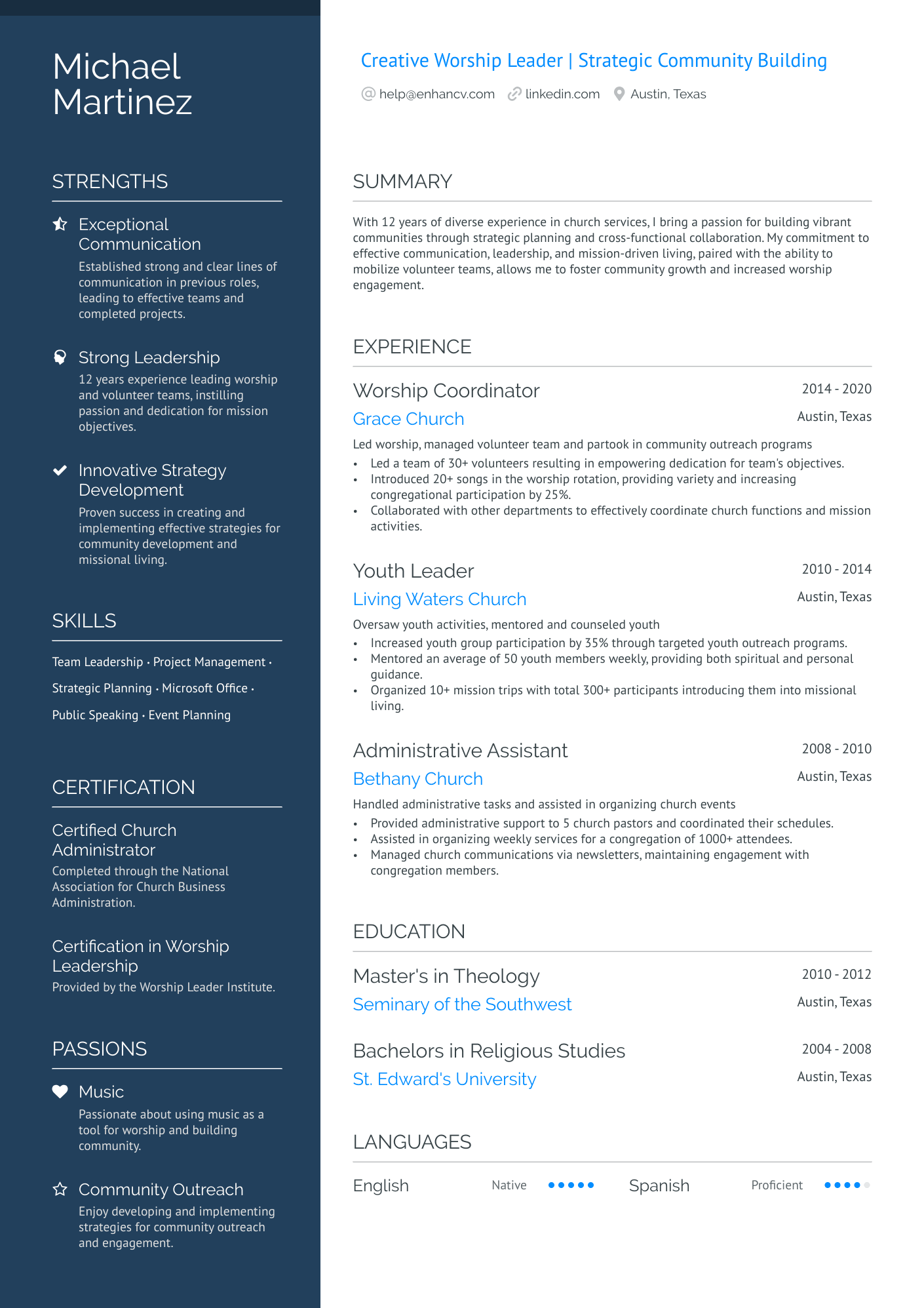 Church Office Administrator Resume Example