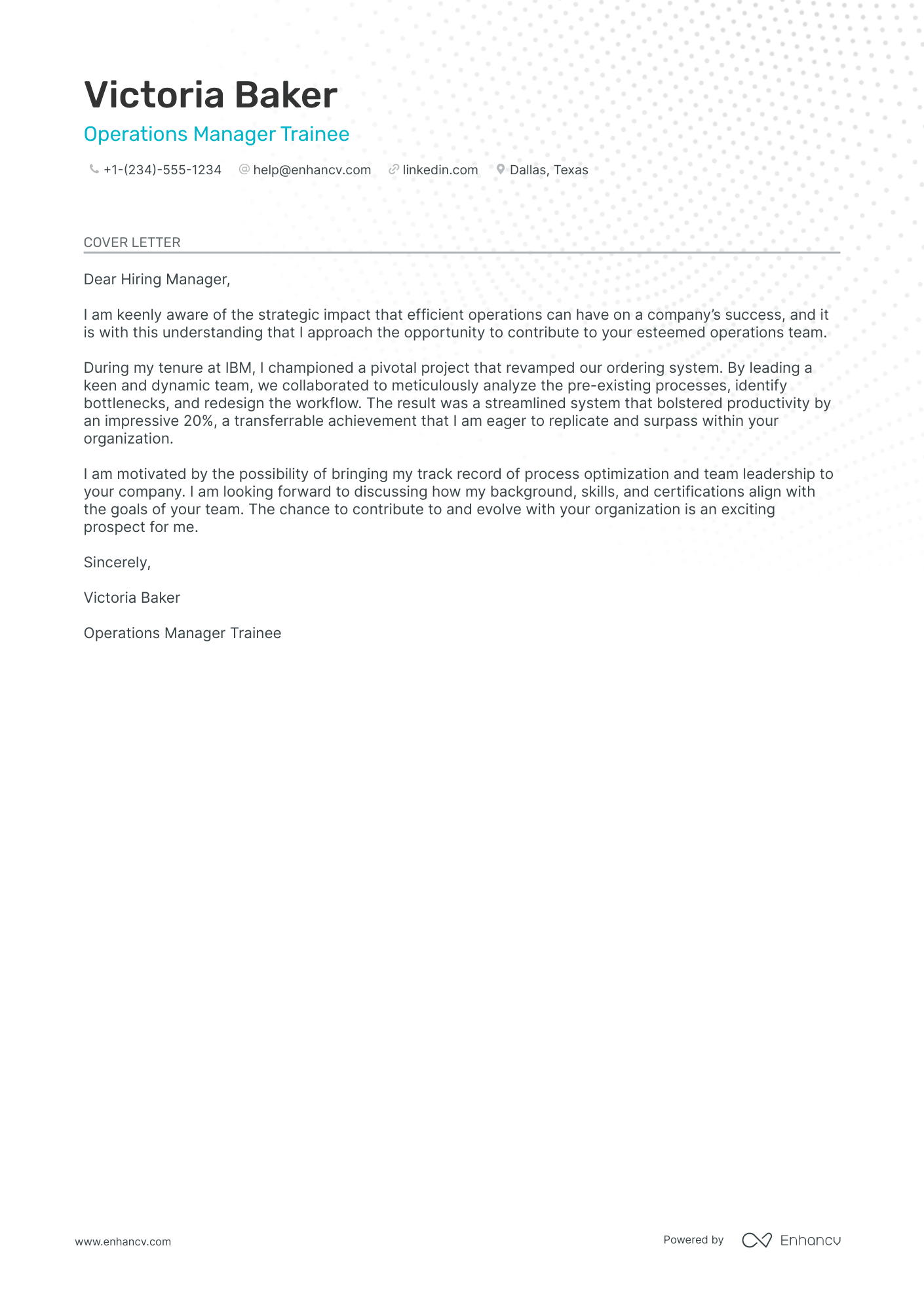 Operations Manager Trainee Resume Example