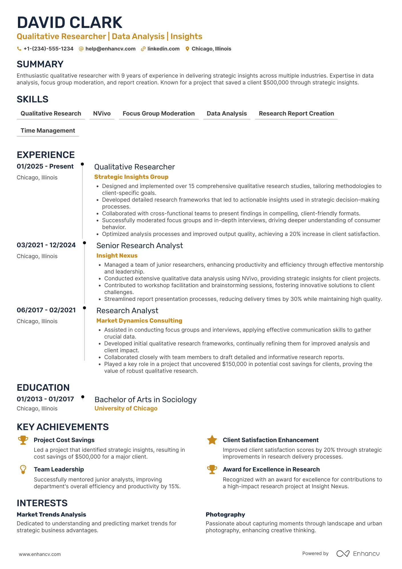Qualitative Researcher Resume Example