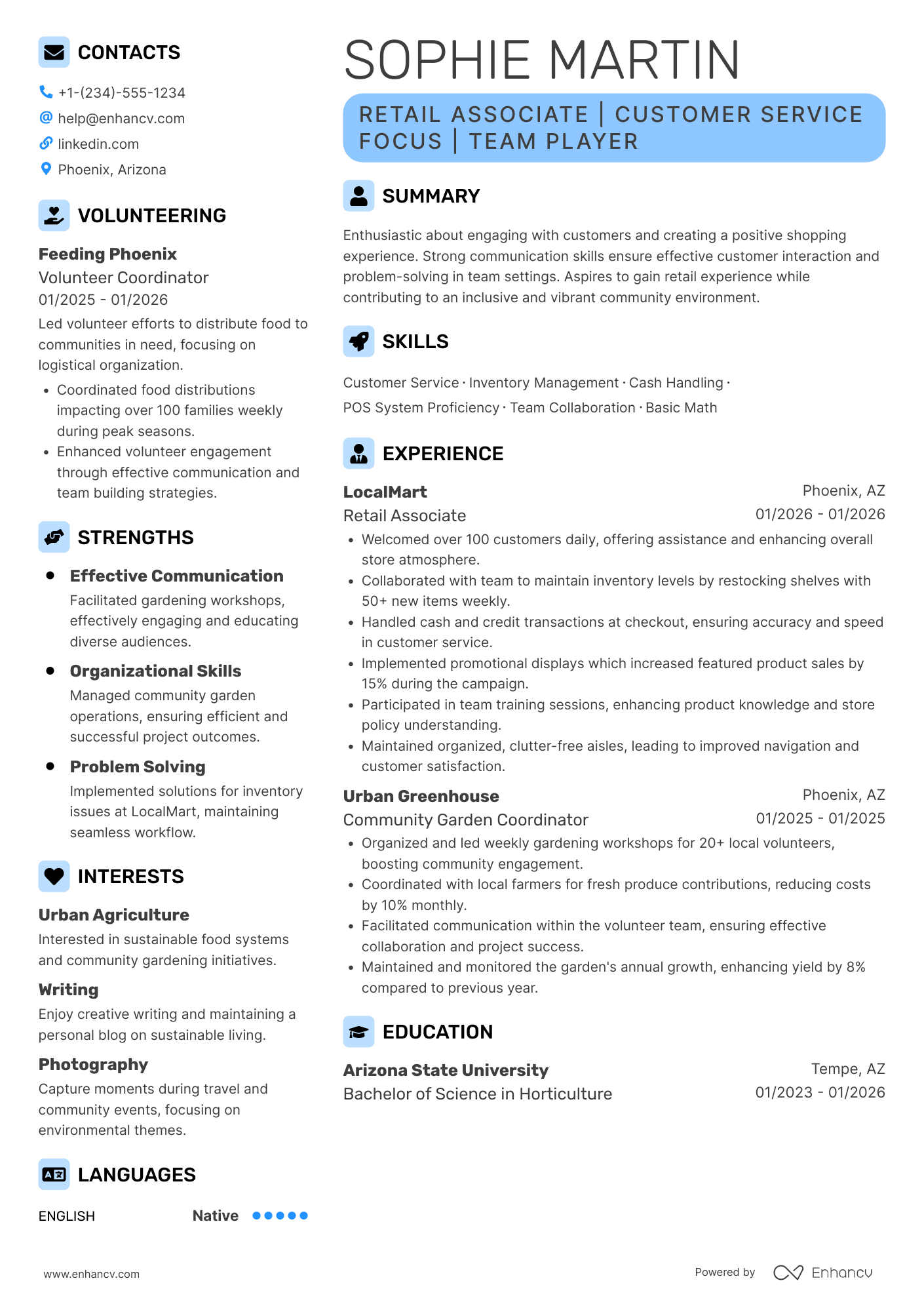First Job High School Student Resume Example