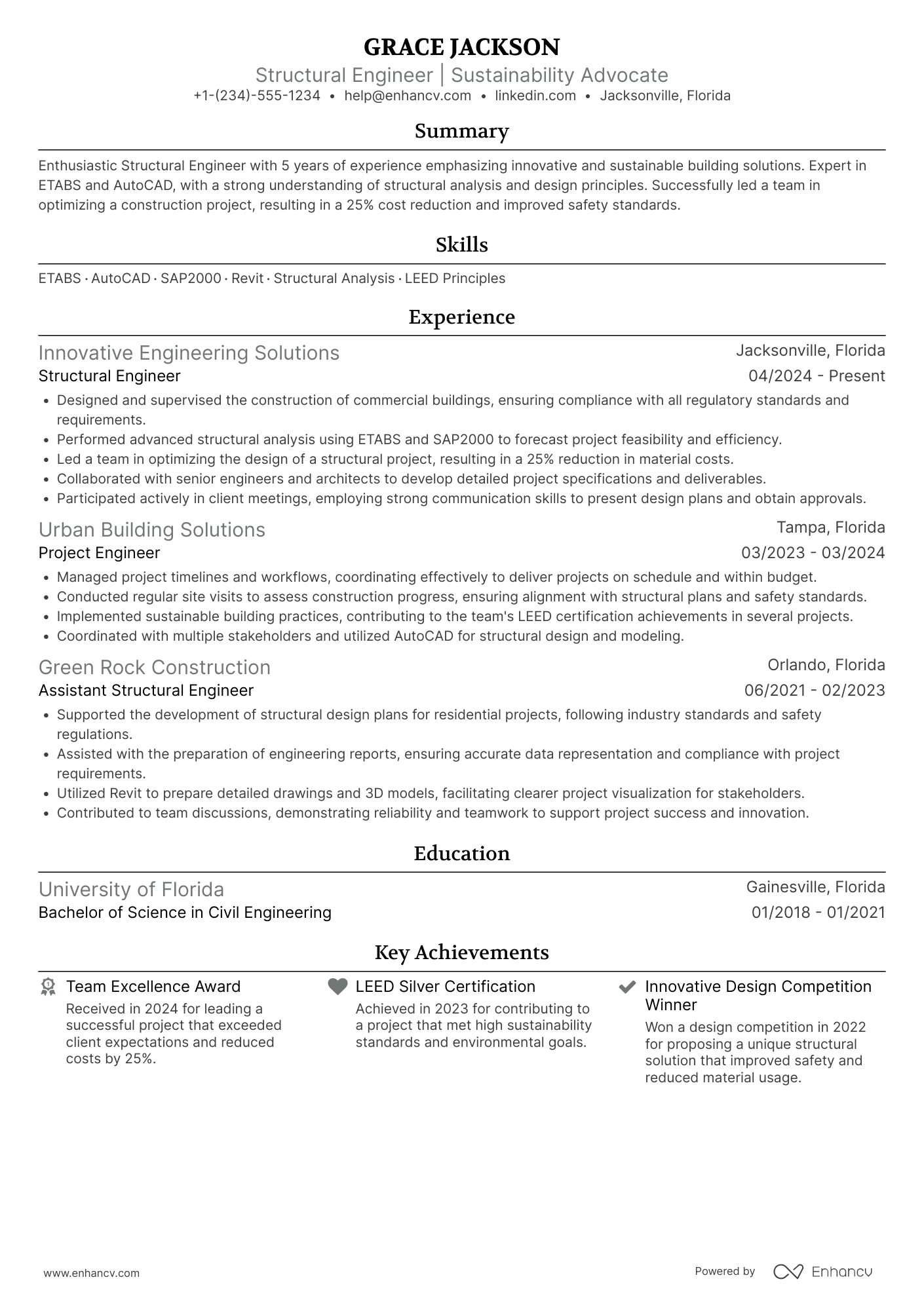 Structural Engineer I Resume Example