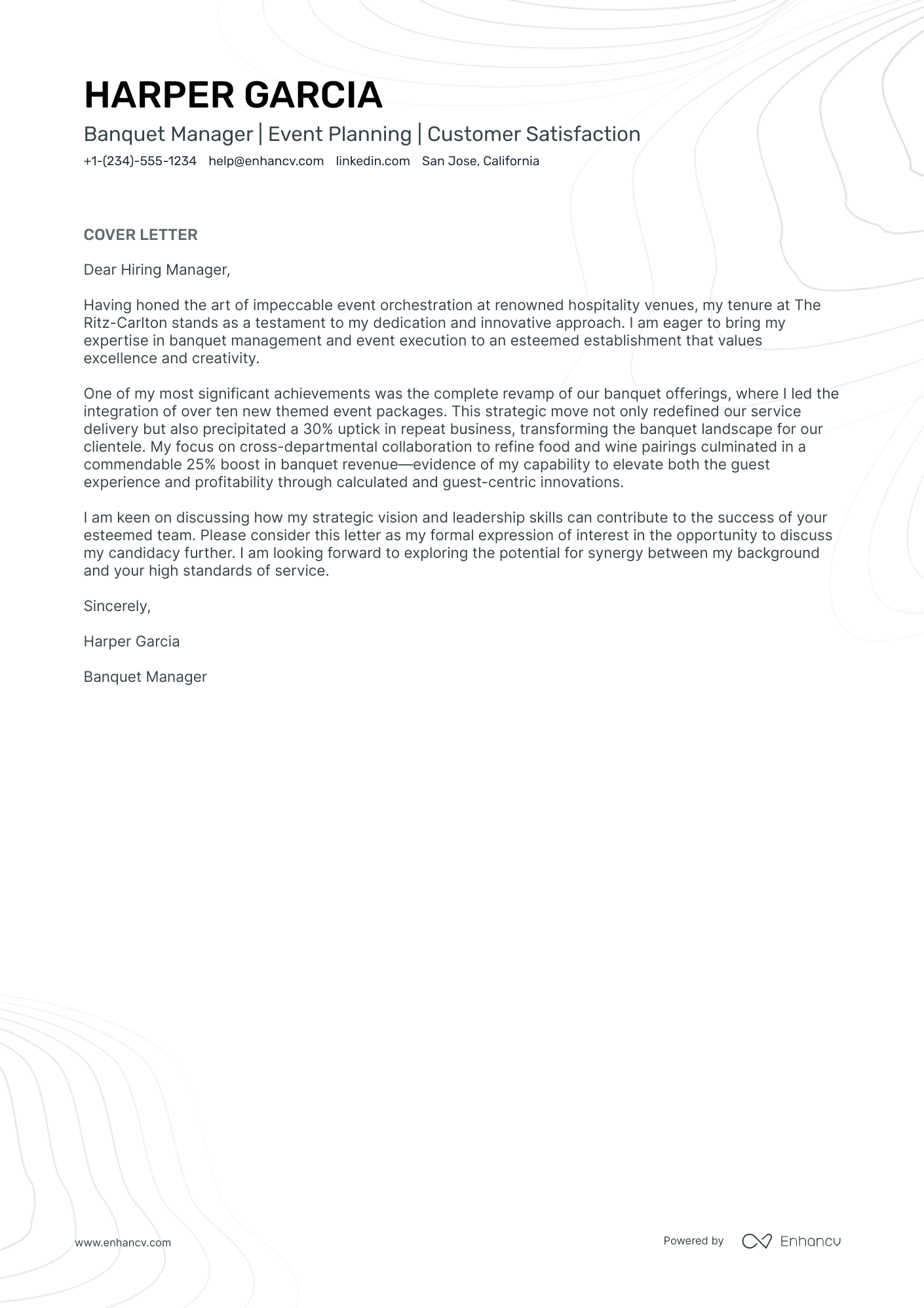 Banquet Manager Resume Example