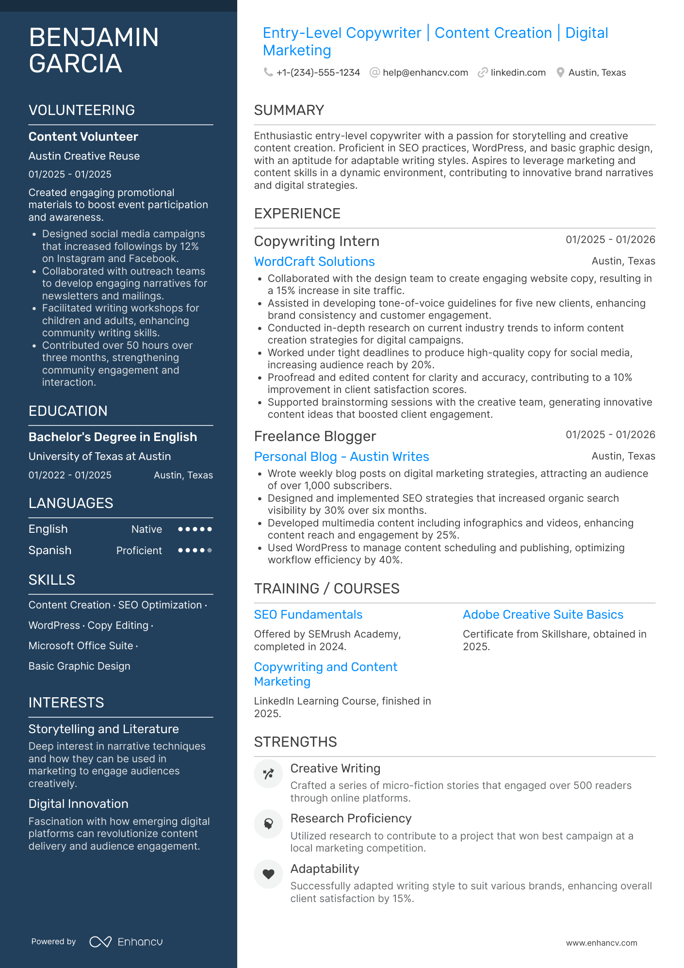 Entry Level Copywriter Resume Example