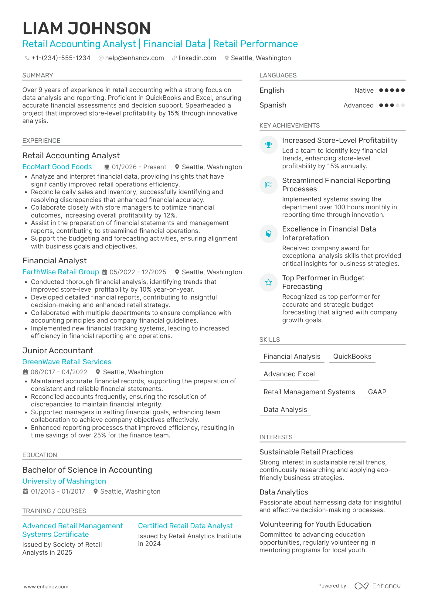 Retail Accounting Analyst Resume Example