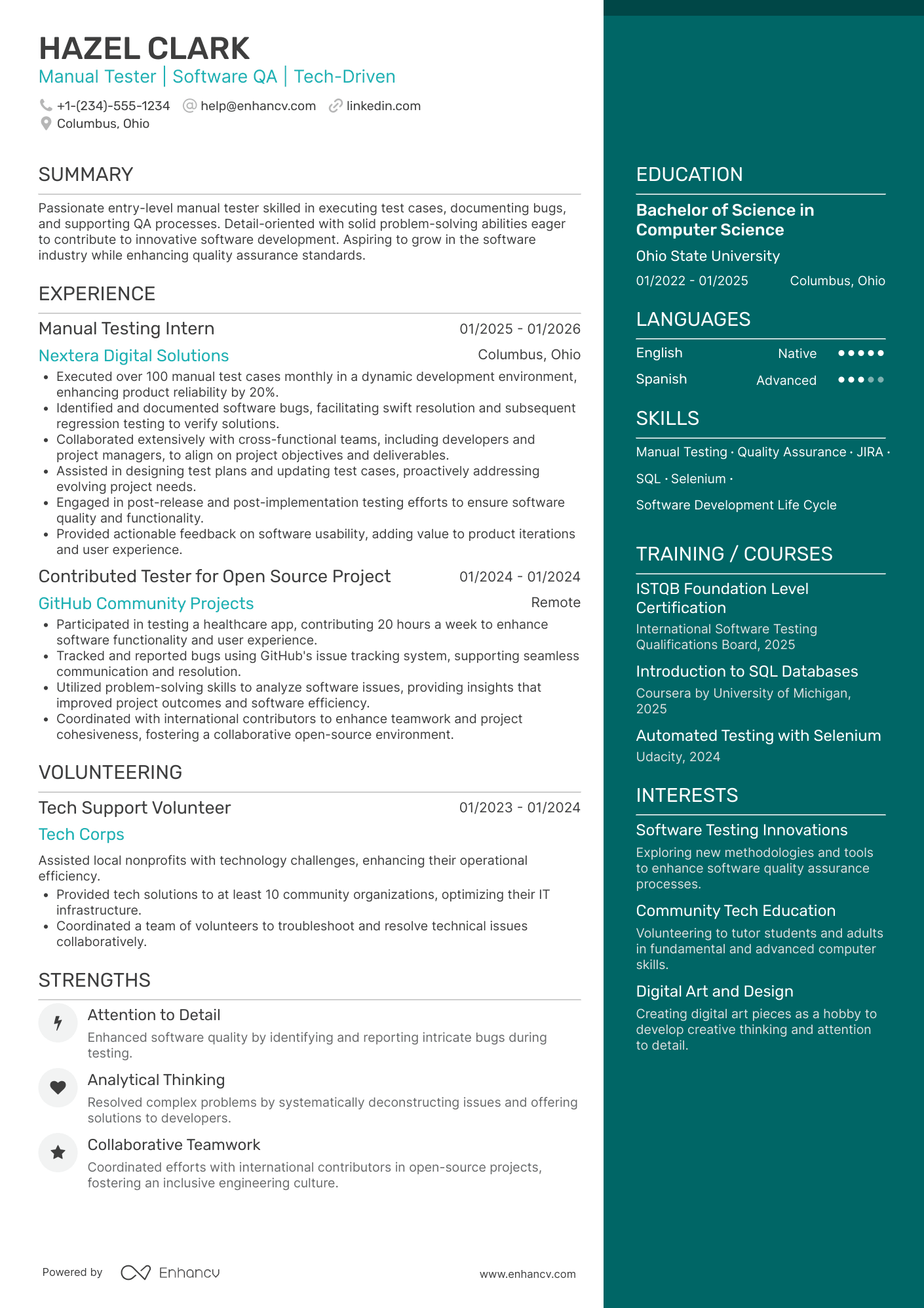 Entry Level Manual Tester Resume Example
